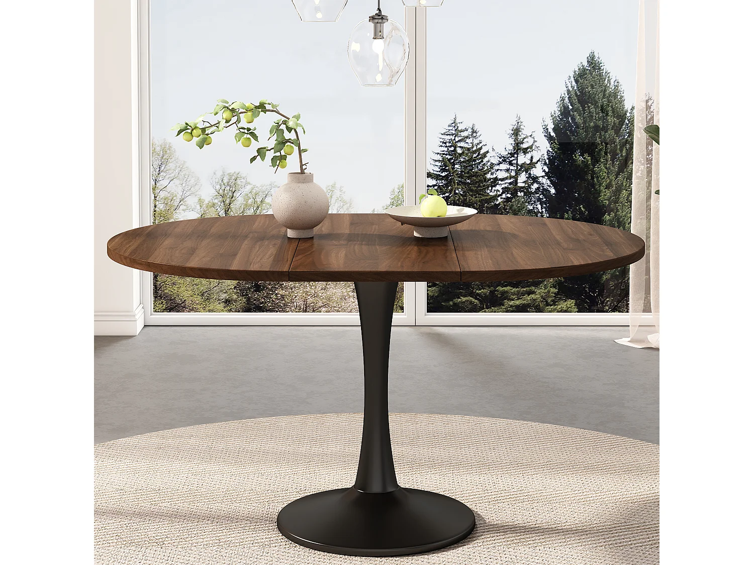 Ovale eetkamer tafel uitschuifbaar - 100/140x100x75 cm - 4 tot 6 personen - Moderne stijl - Notenfineer - Bruin