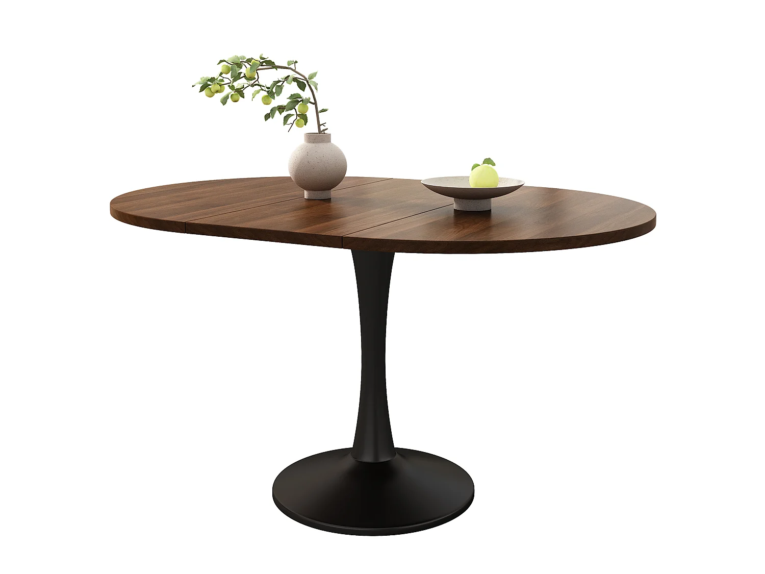 Ovale eetkamer tafel uitschuifbaar - 100/140x100x75 cm - 4 tot 6 personen - Moderne stijl - Notenfineer - Bruin