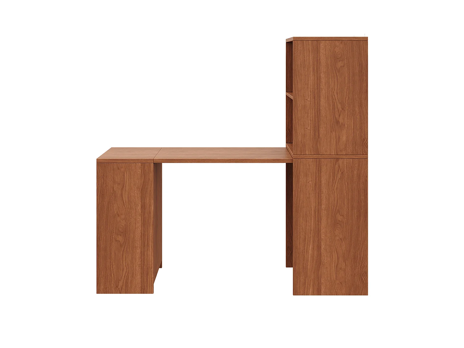 Bureau et bibliothèque pliable 130x51x137 cm - Roulettes - 4 compartiments de rangement - Placage noyer - Marron