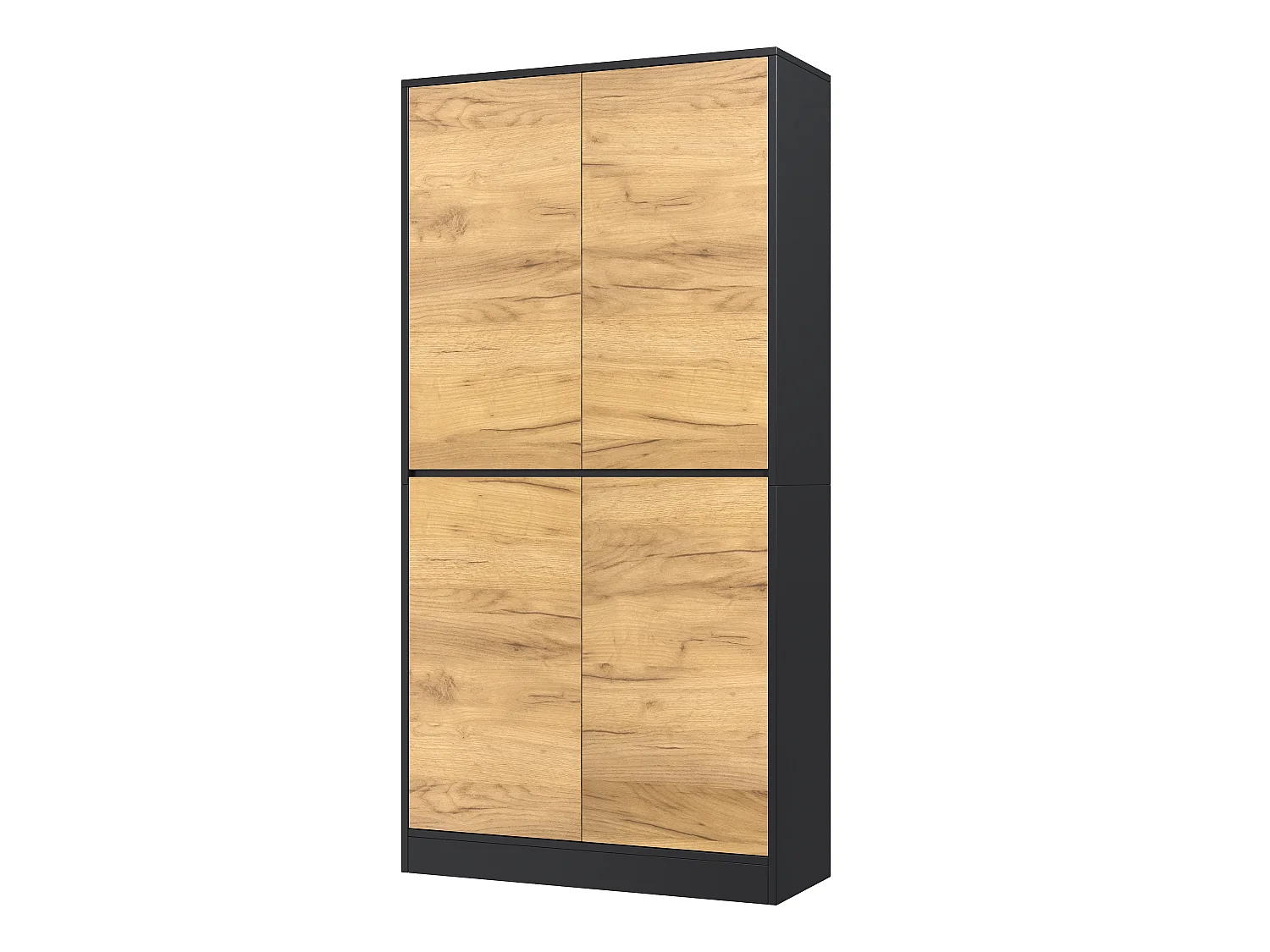 High cabinet, file cabinet 80x35x180 cm - 4 doors and adjustable shelves - Bookcase, storage furniture - Natural and black
