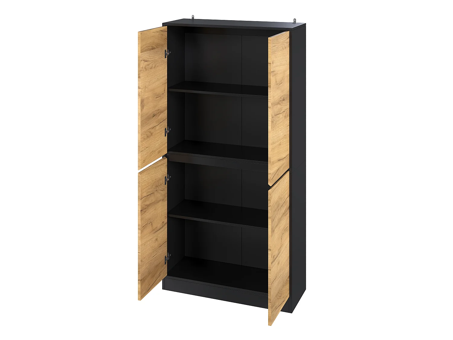 High cabinet, file cabinet 80x35x180 cm - 4 doors and adjustable shelves - Bookcase, storage furniture - Natural and black