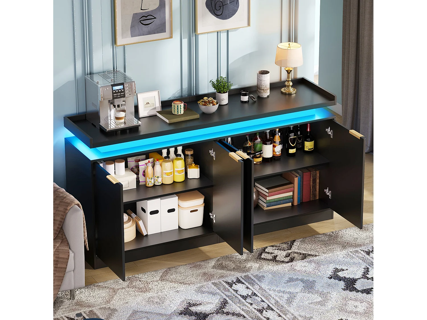 Moderne buffetkast 160x39x83cm - met 4 deuren - met LED-verlichting - Zwart