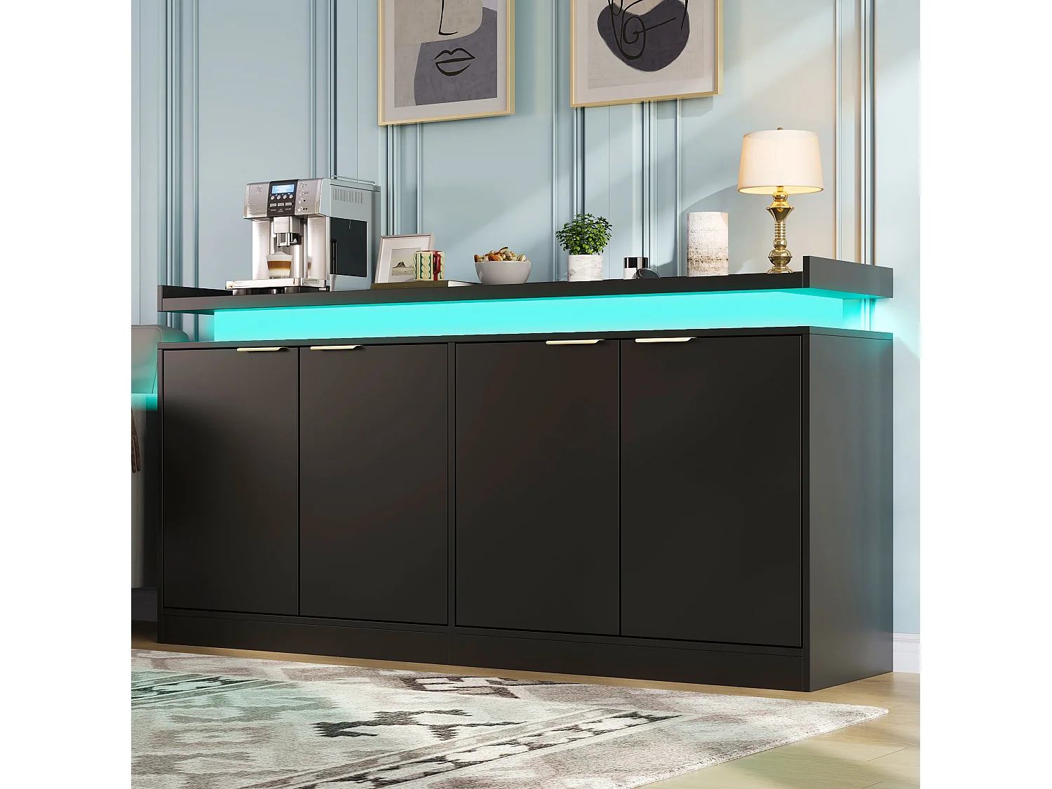 Moderne buffetkast 160x39x83cm - met 4 deuren - met LED-verlichting - Zwart