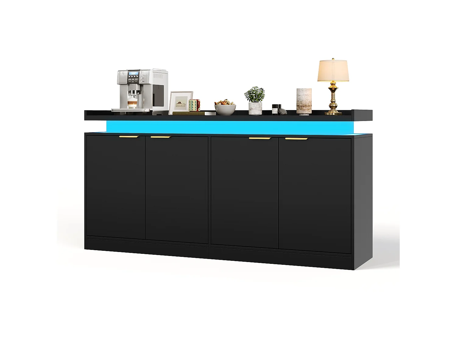 Moderne buffetkast 160x39x83cm - met 4 deuren - met LED-verlichting - Zwart