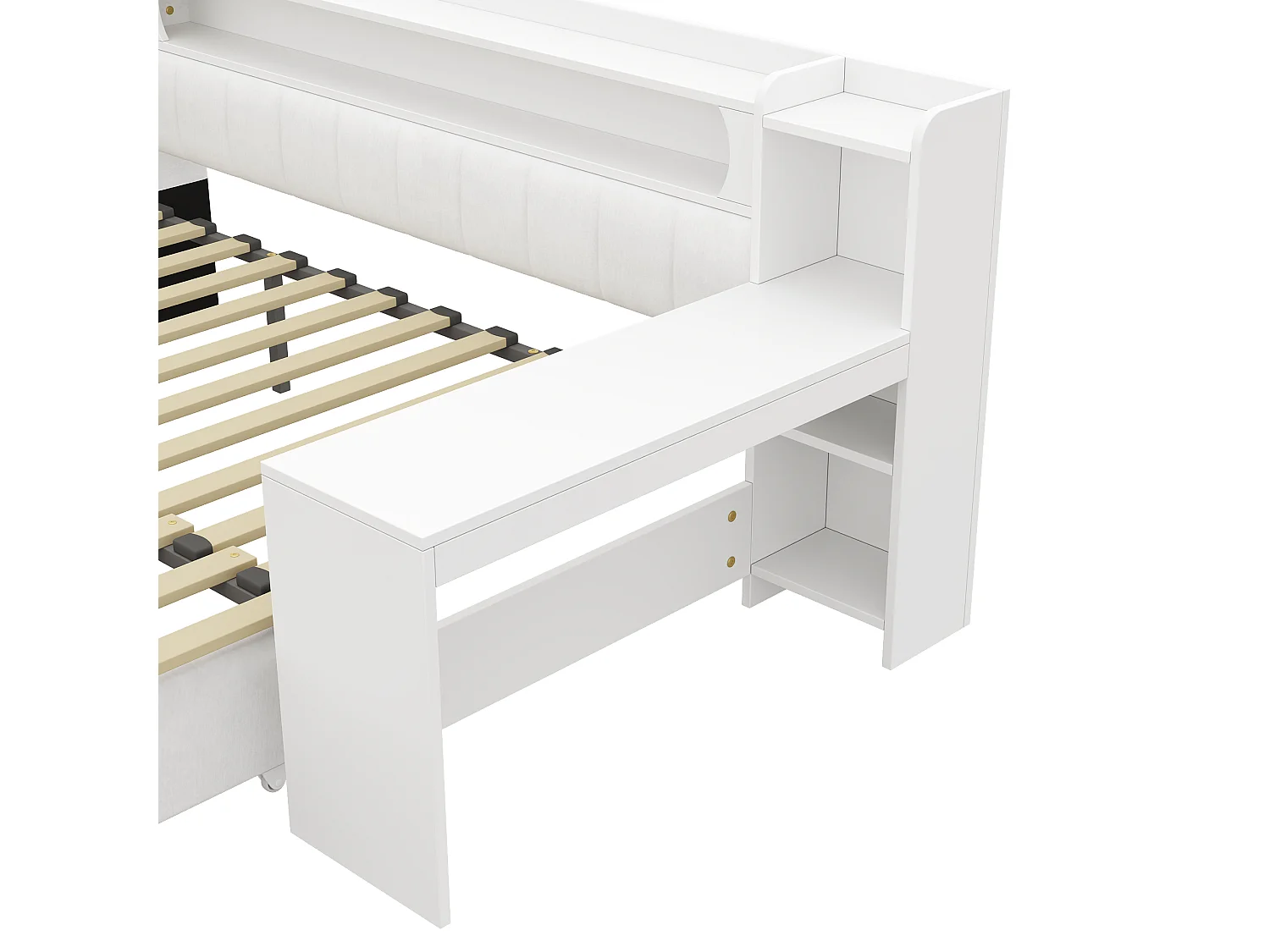 Canapé-cama acolchado 90x200 a 180x200 cm - Cama nido y escritorio - con puerto USB e iluminación LED - Blanco (colchón no incluido)