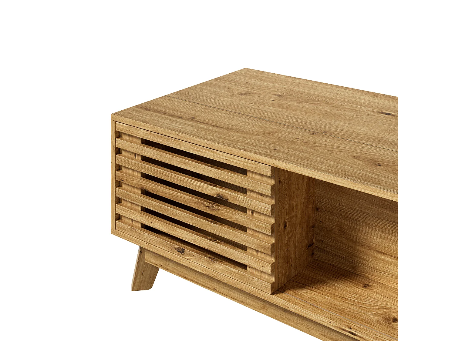 Mesa de Centro Elevable 90x55x57,5cm - Mueble de Salón Multifuncional con Puerta Corrediza de Lamas, Estilo Retro - Marrón