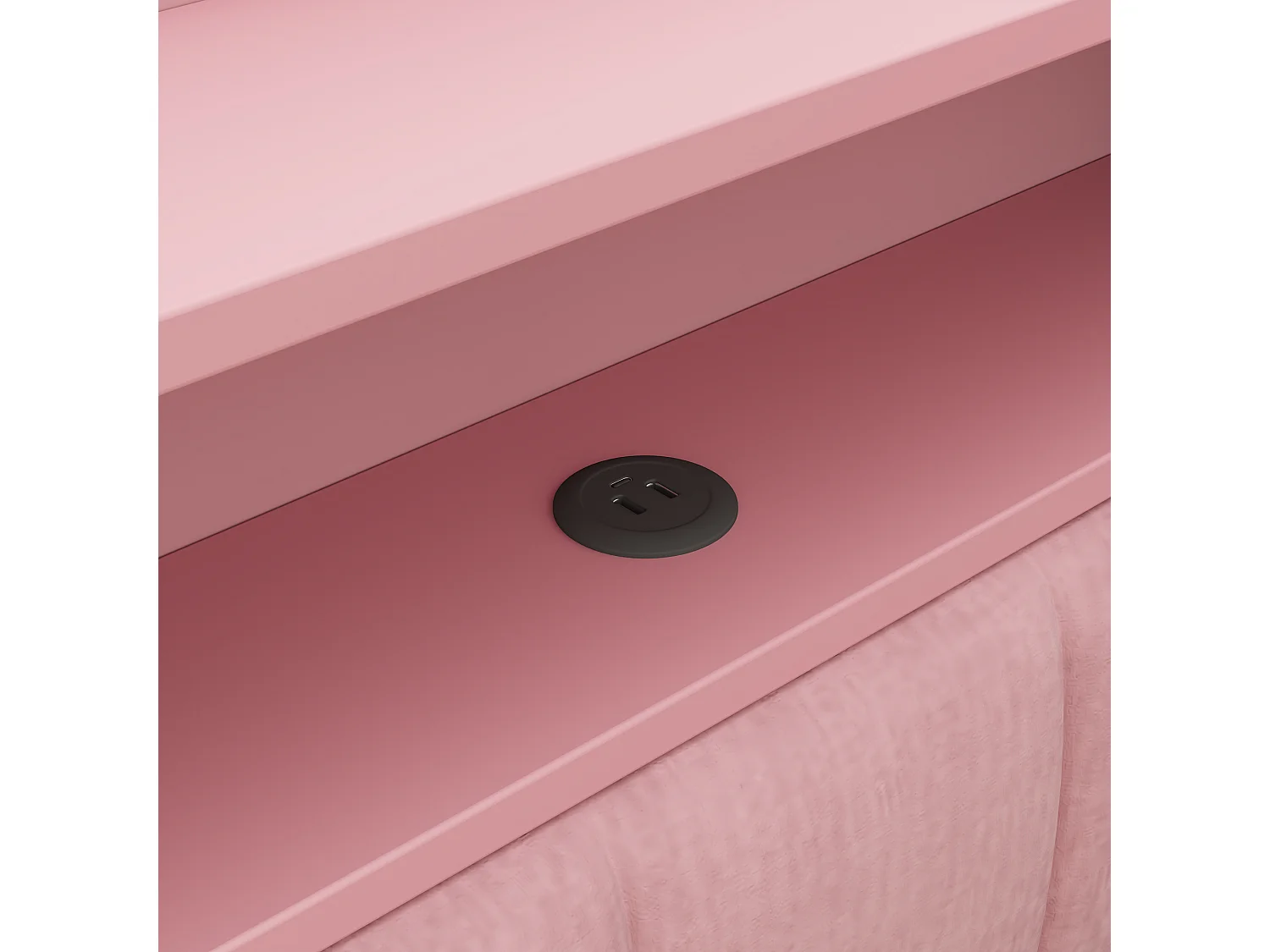 Canapé-lit capitonné 90x200 à 180x200 cm - Lit gigogne et bureau - avec port USB et éclairage LED - Rose(matelas non inclus)