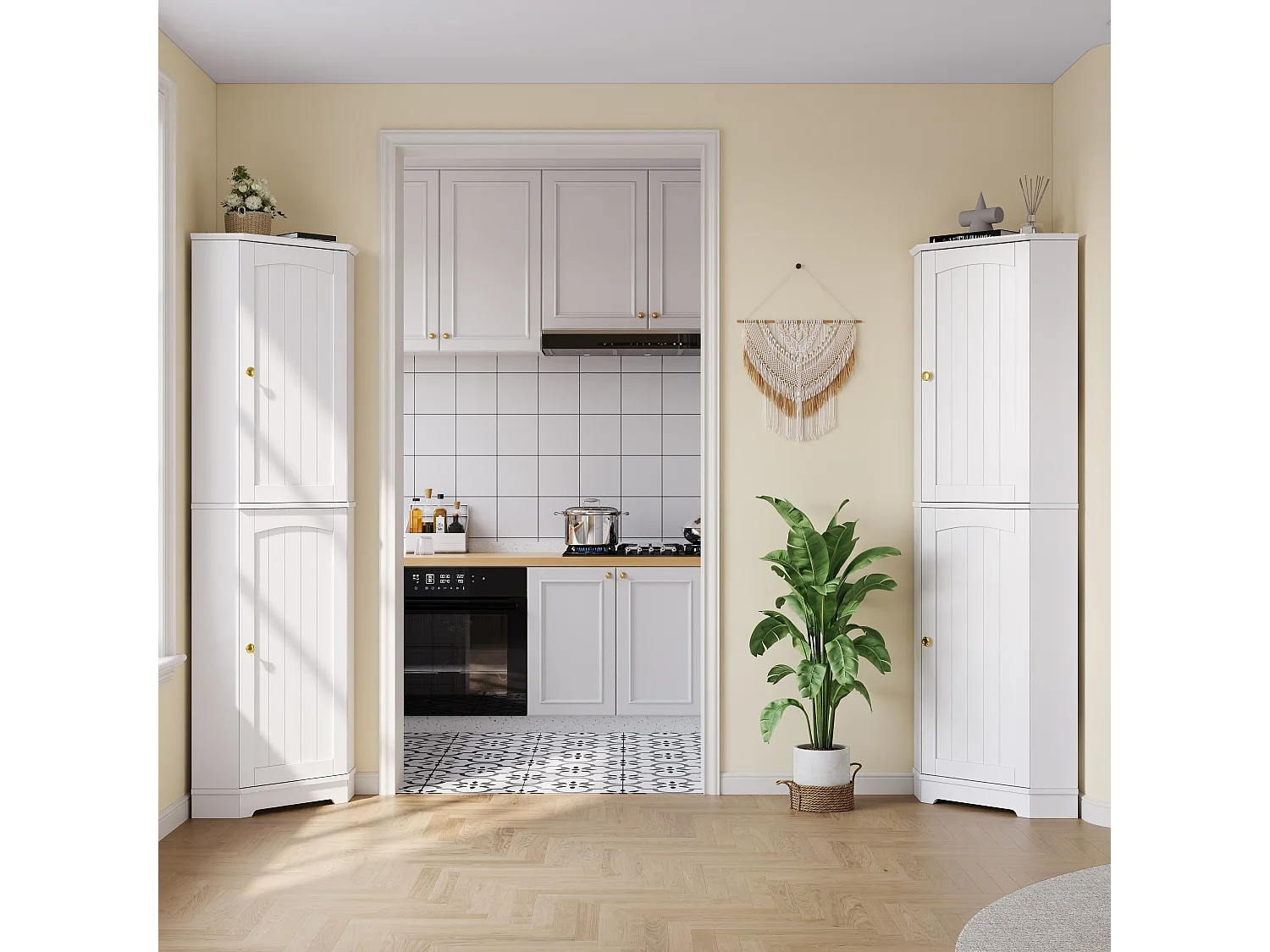 Hörnskåp för kök 42x42x166cm - med 2 dörrar - med justerbar hylla - Vit