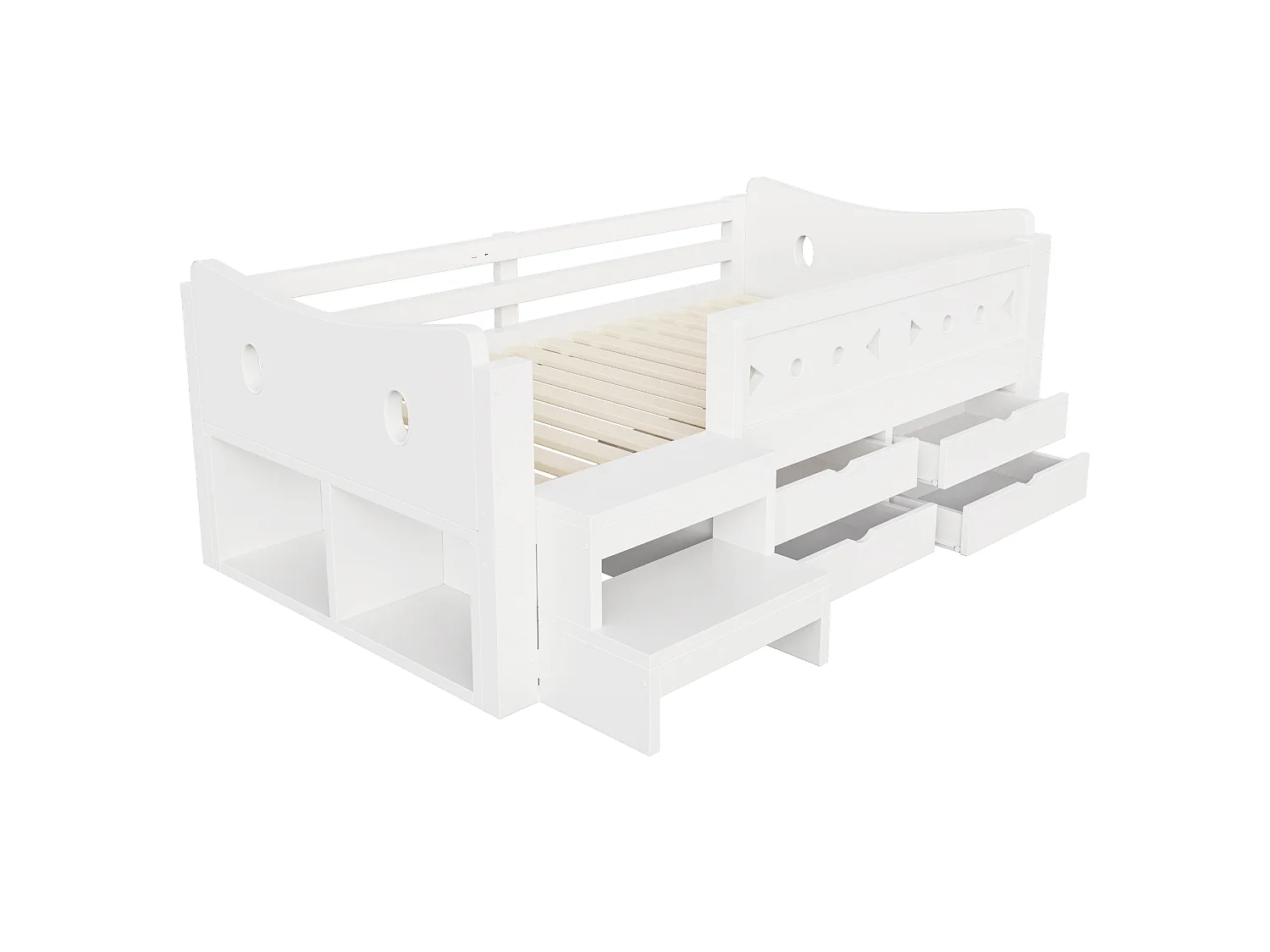 Kinderbed 90 × 200 cm - met 4 laden - met LED-verlichting - met USB + Type-C oplaadpoort - wit (matras niet inbegrepen)