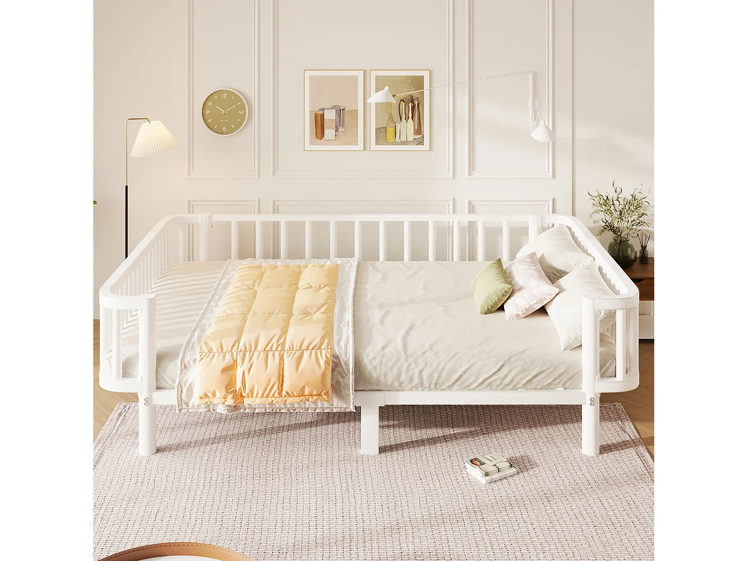 Sofá cama de metal 140x200 cm - Estructura robusta de acero - Somier de láminas metálicas - Diseño moderno - Blanco (sin colchón)