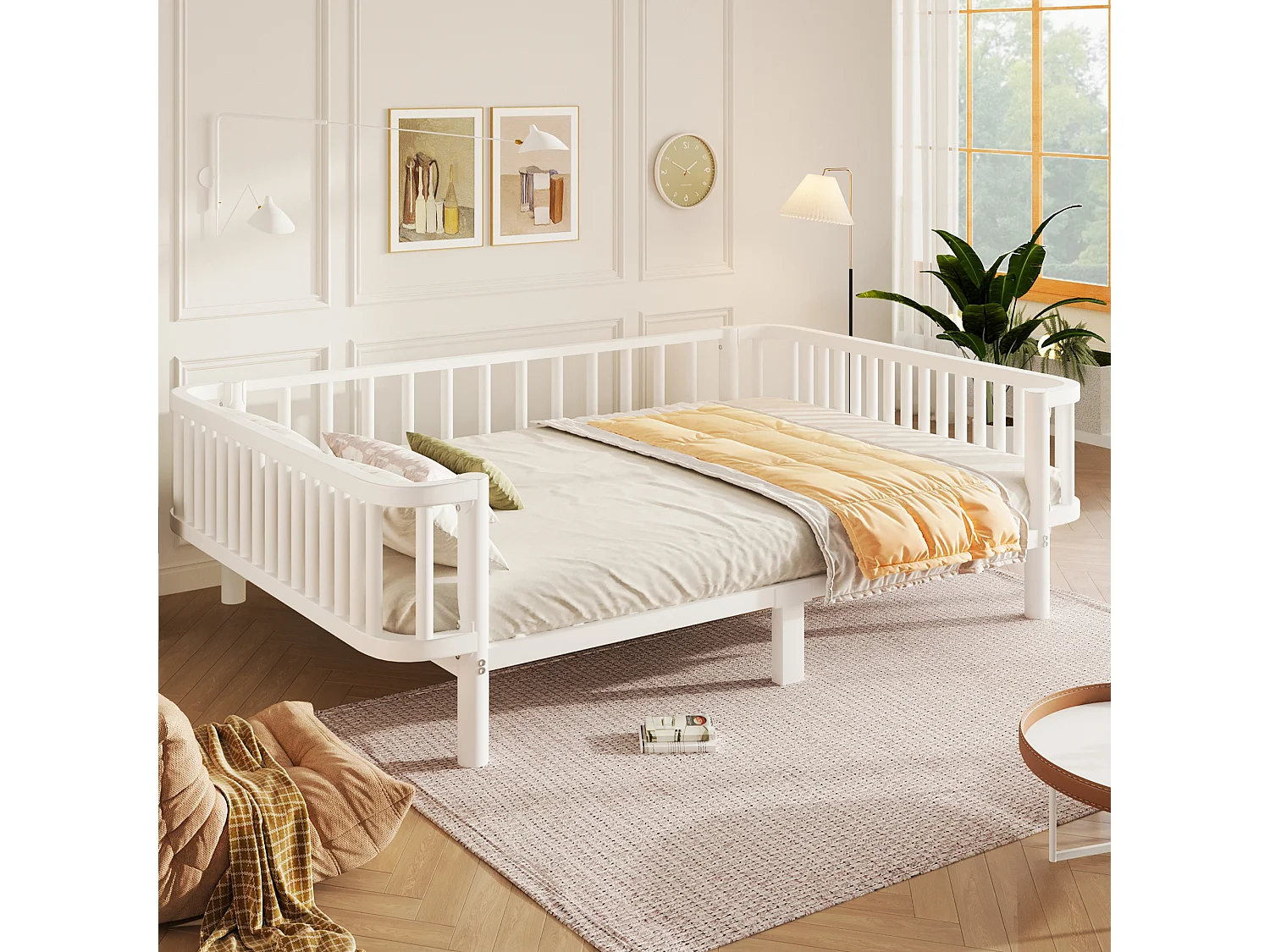 Sofá cama de metal 140x200 cm - Estructura robusta de acero - Somier de láminas metálicas - Diseño moderno - Blanco (sin colchón)