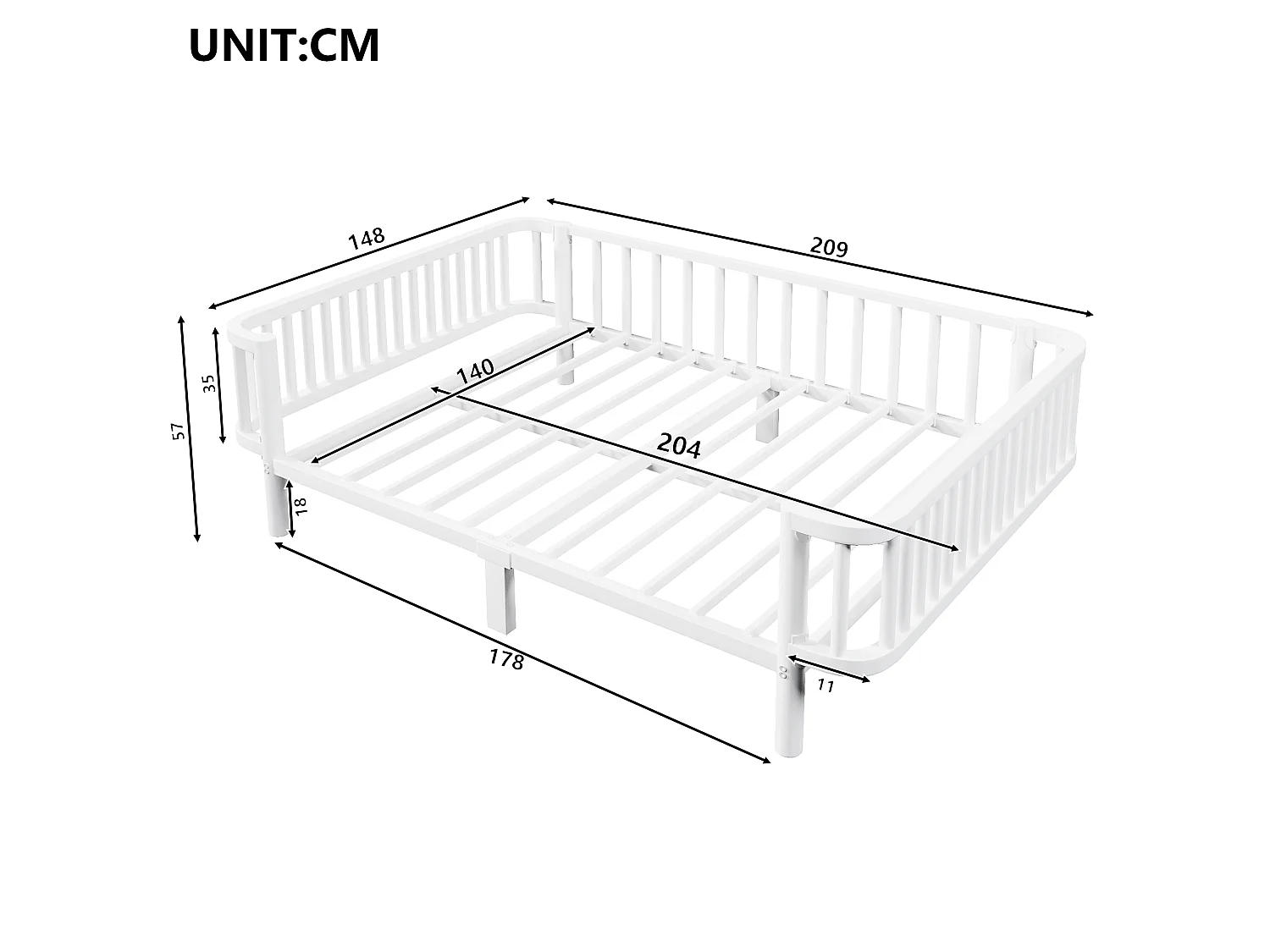 Sofá cama de metal 140x200 cm - Estructura robusta de acero - Somier de láminas metálicas - Diseño moderno - Blanco (sin colchón)