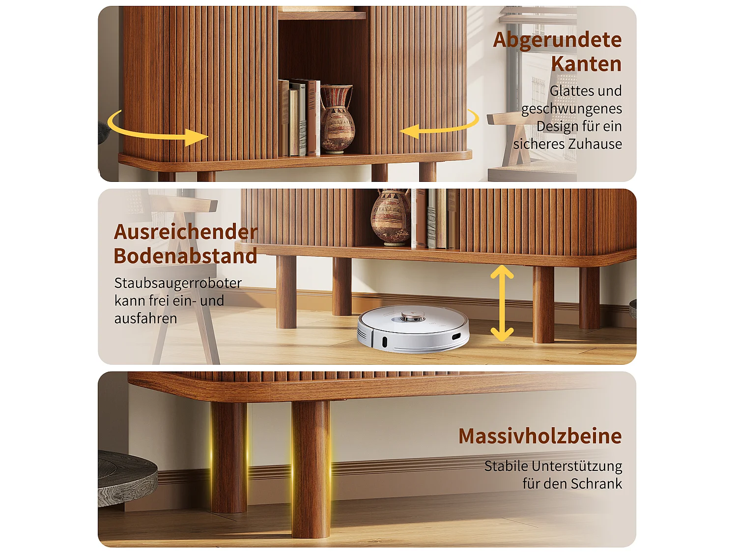 Buffet Haut avec Portes à Enroulement 110x160cm - Meuble de Rangement avec Coins Arrondis & Pieds en Bois Massif, Style Rétro - Marron Foncé