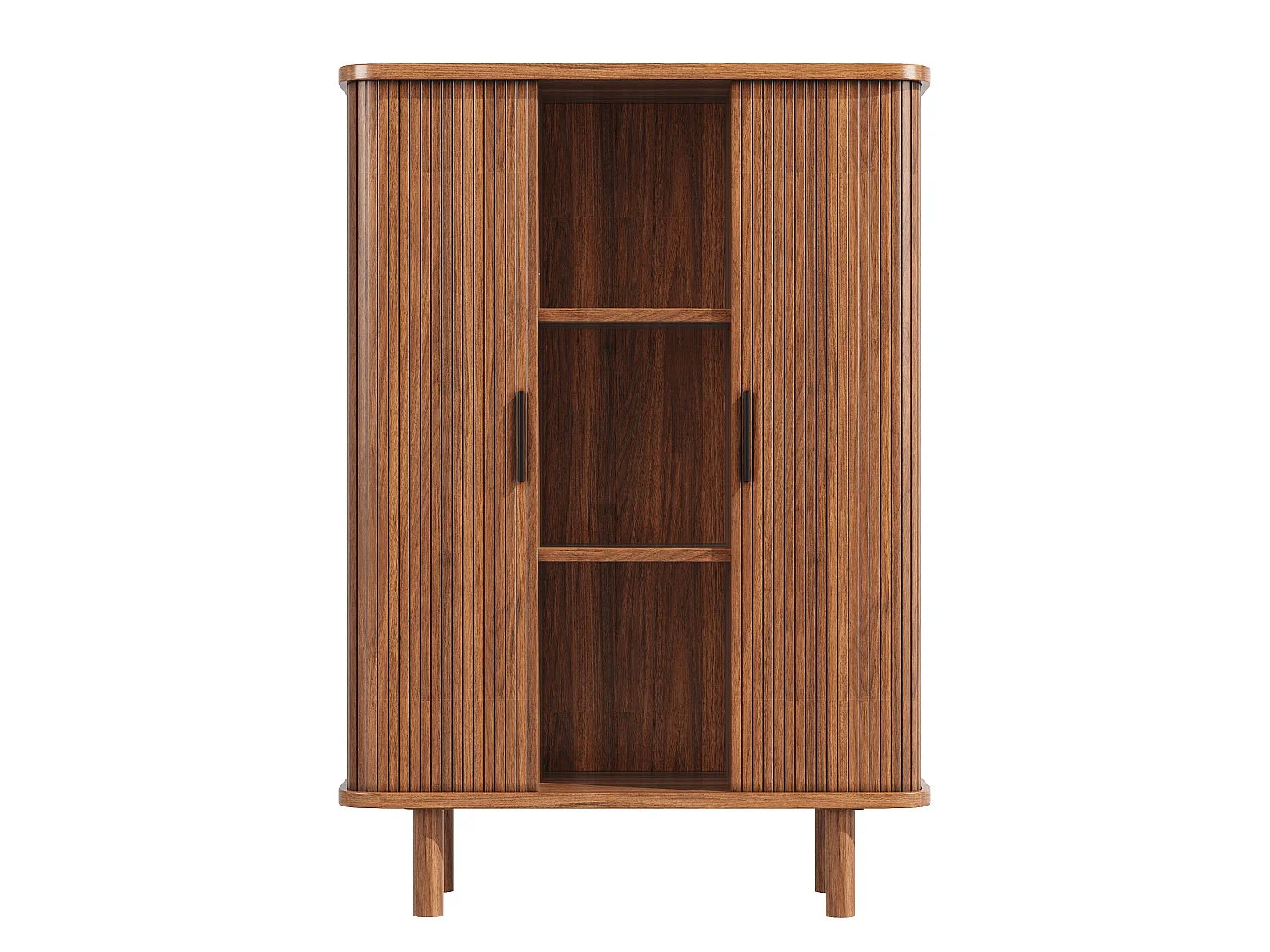 Buffet Haut avec Portes à Enroulement 110x160cm - Meuble de Rangement avec Coins Arrondis & Pieds en Bois Massif, Style Rétro - Marron Foncé