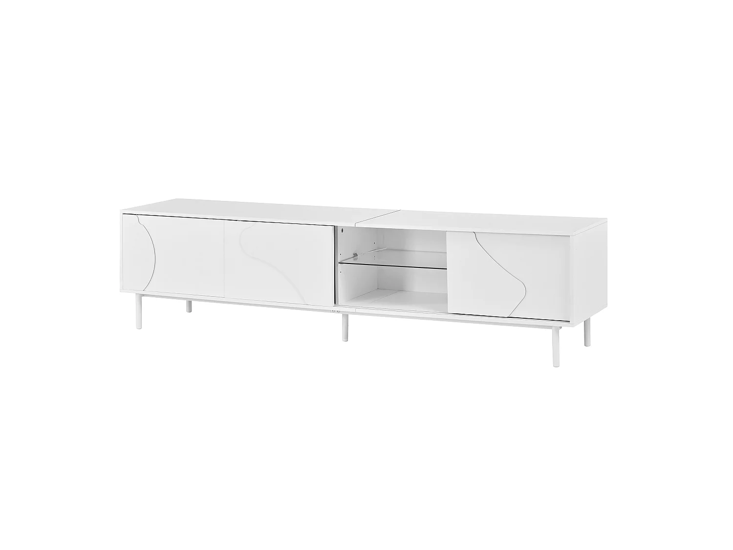 180 cm breites TV-Möbel mit 3 Schiebetüren, intelligenter LED-Beleuchtung und Glasablage – MDF, Metall und Sicherheitsglas – 180 x 40 x 45 cm – Weiß