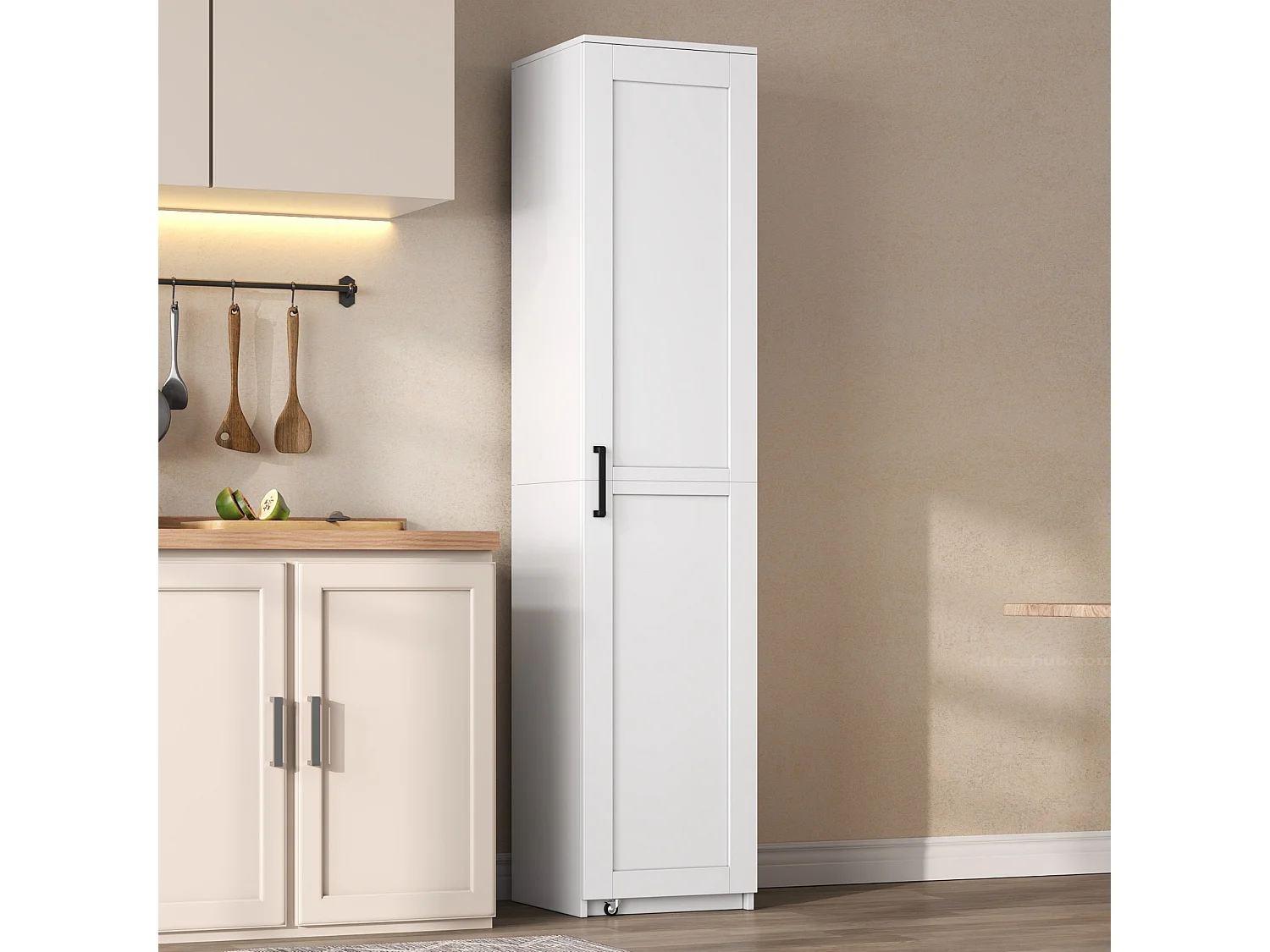 Mueble de cocina 40x40x183cm - con 1 puerta - estantes ajustables - con estante para especias - Blanco