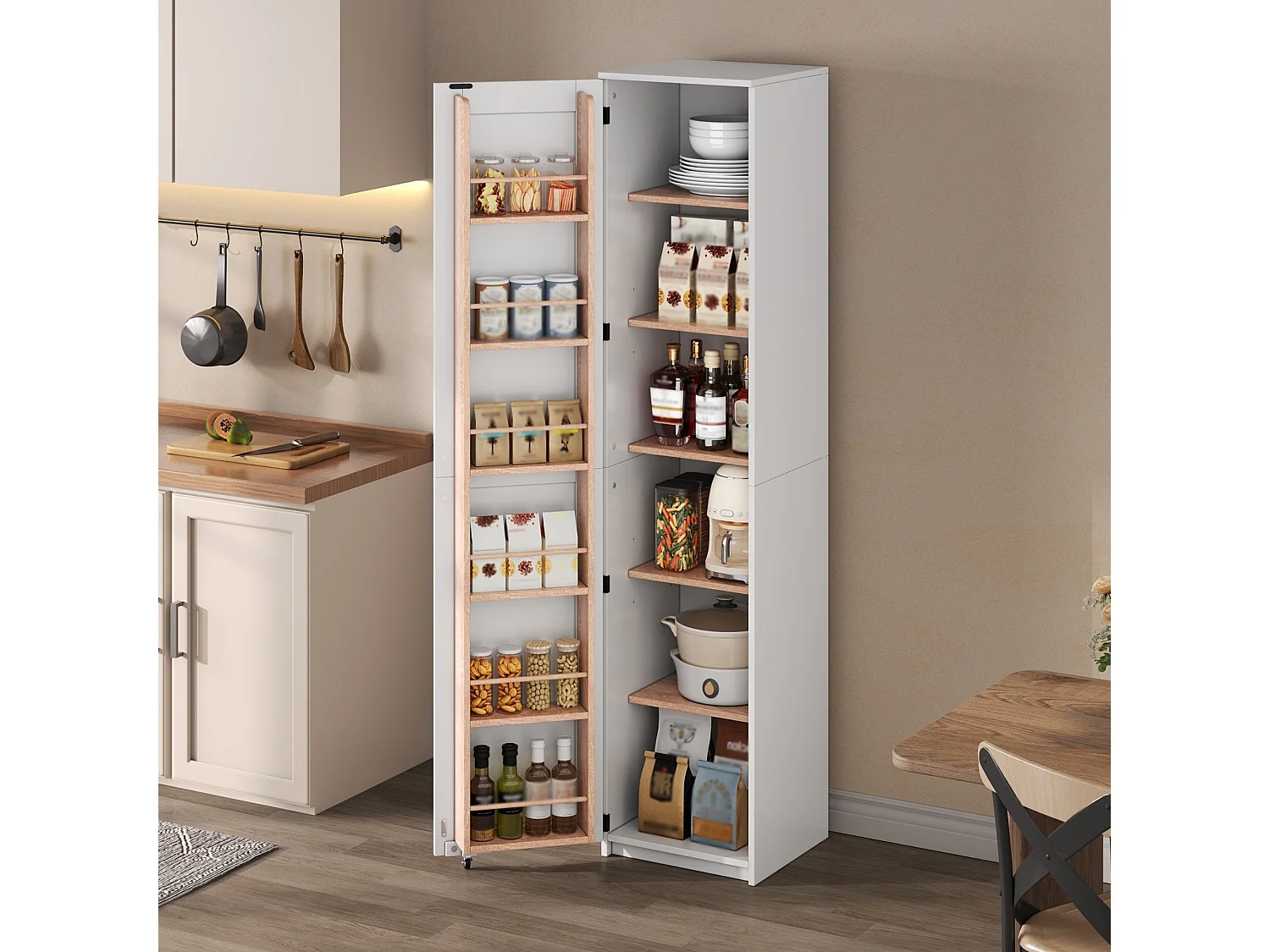 Mueble de cocina 40x40x183cm - con 1 puerta - estantes ajustables - con estante para especias - Blanco
