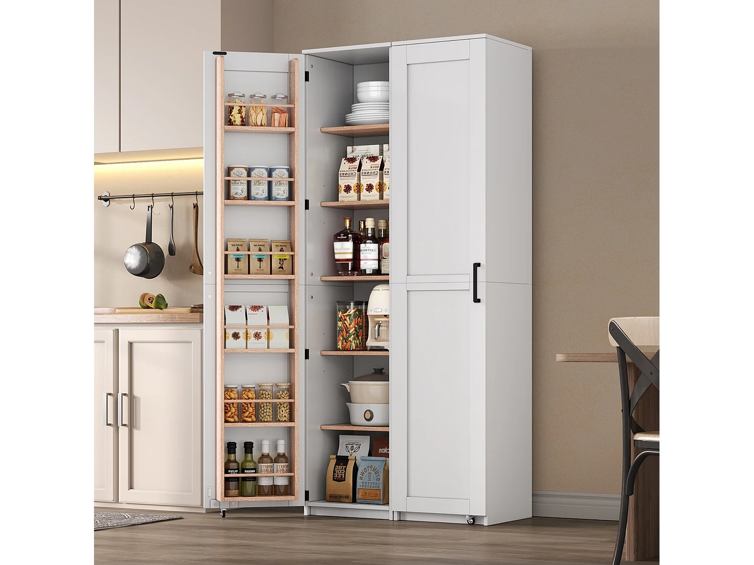 Mueble de cocina 40x40x183cm - con 1 puerta - estantes ajustables - con estante para especias - Blanco
