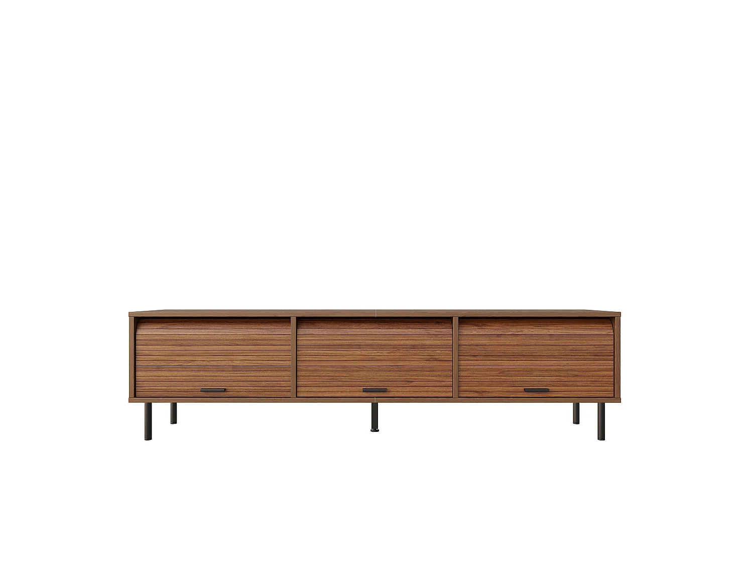 TV-Möbel 180x40x55cm - mit 3 Schiebetüren - schwarze Griffe - Metallfüße - Farbe Nussbaum