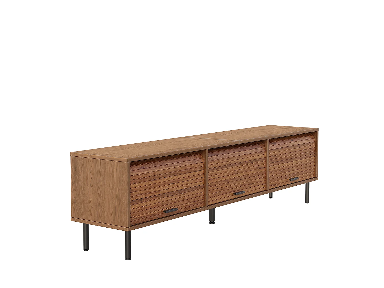 TV-Möbel 180x40x55cm - mit 3 Schiebetüren - schwarze Griffe - Metallfüße - Farbe Nussbaum