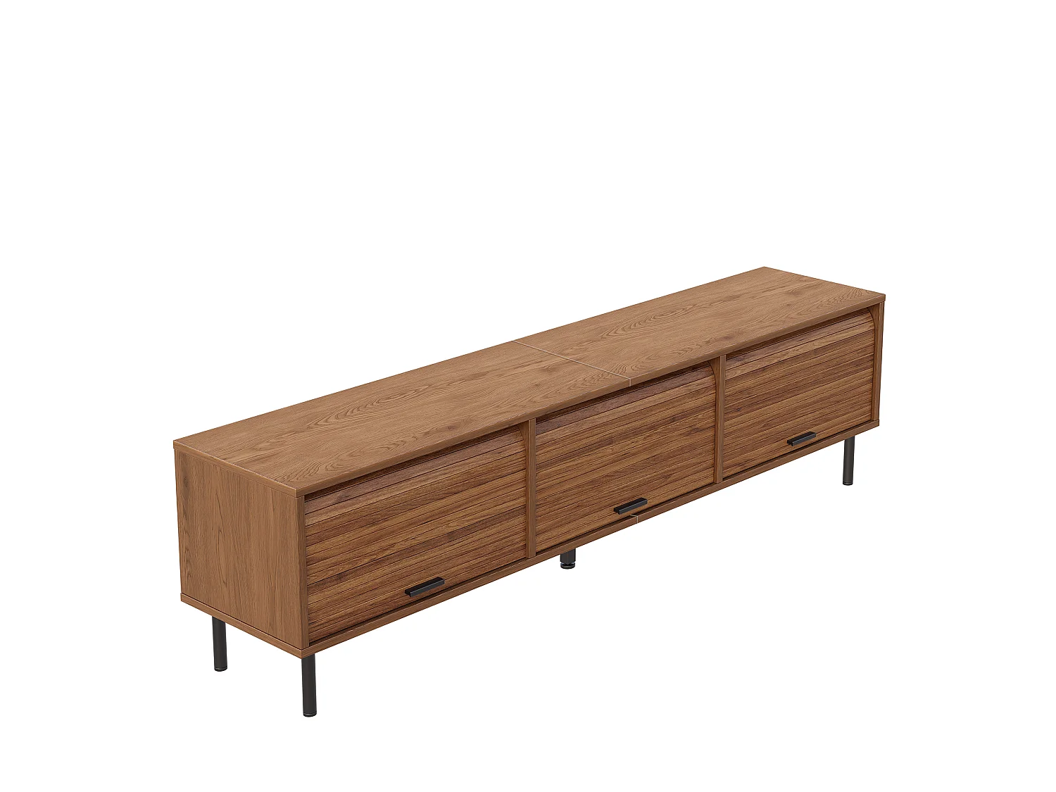 TV-Möbel 180x40x55cm - mit 3 Schiebetüren - schwarze Griffe - Metallfüße - Farbe Nussbaum