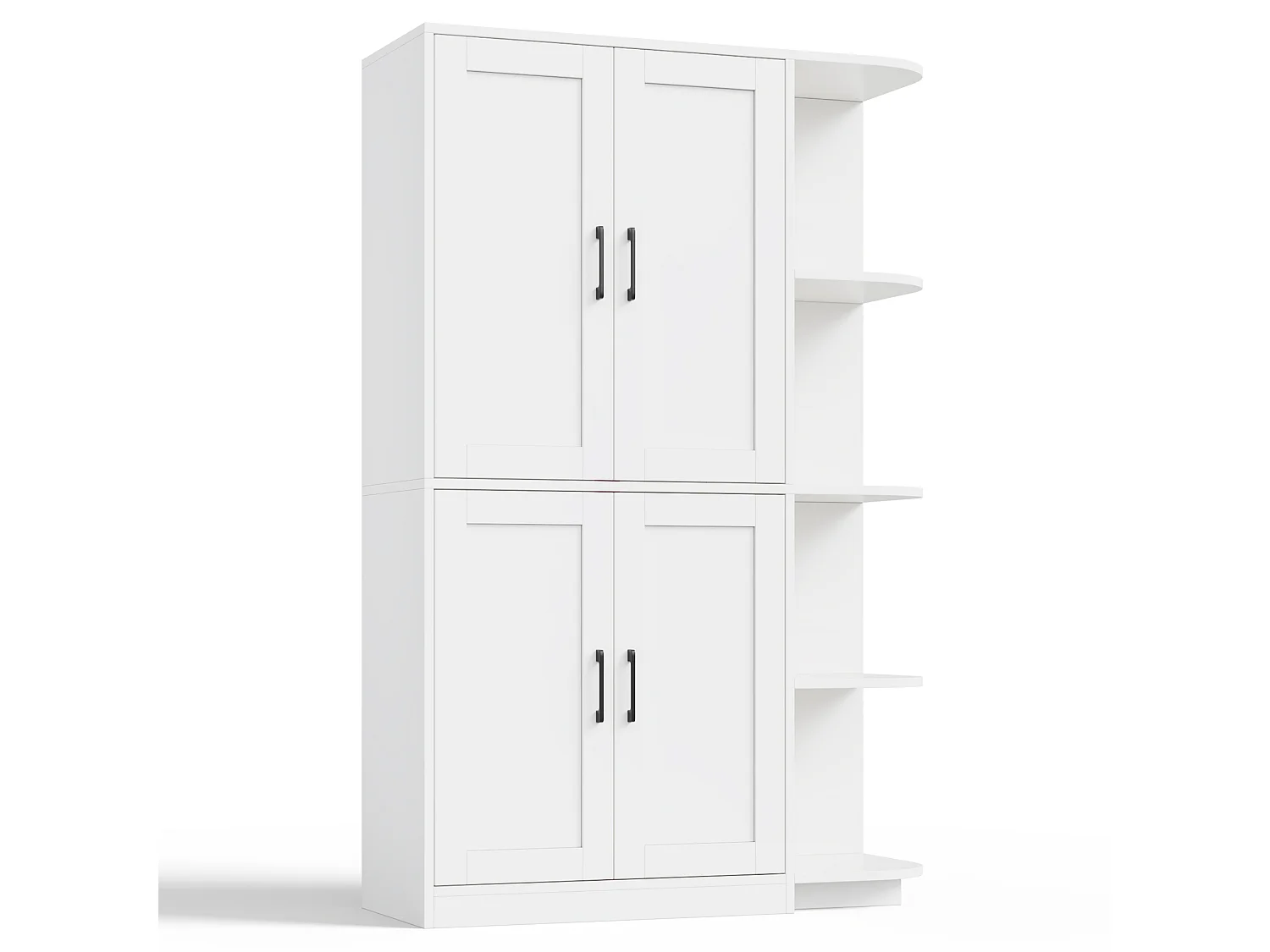 Köksbuffé 103x40x163cm - med 4 dörrar - med öppen hylla i 4 nivåer - Vit