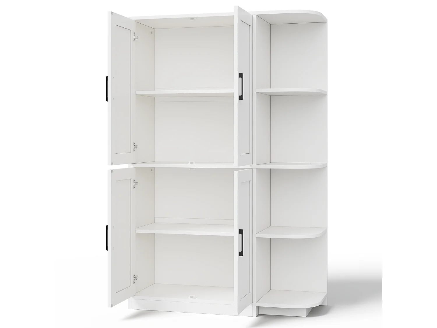 Köksbuffé 103x40x163cm - med 4 dörrar - med öppen hylla i 4 nivåer - Vit