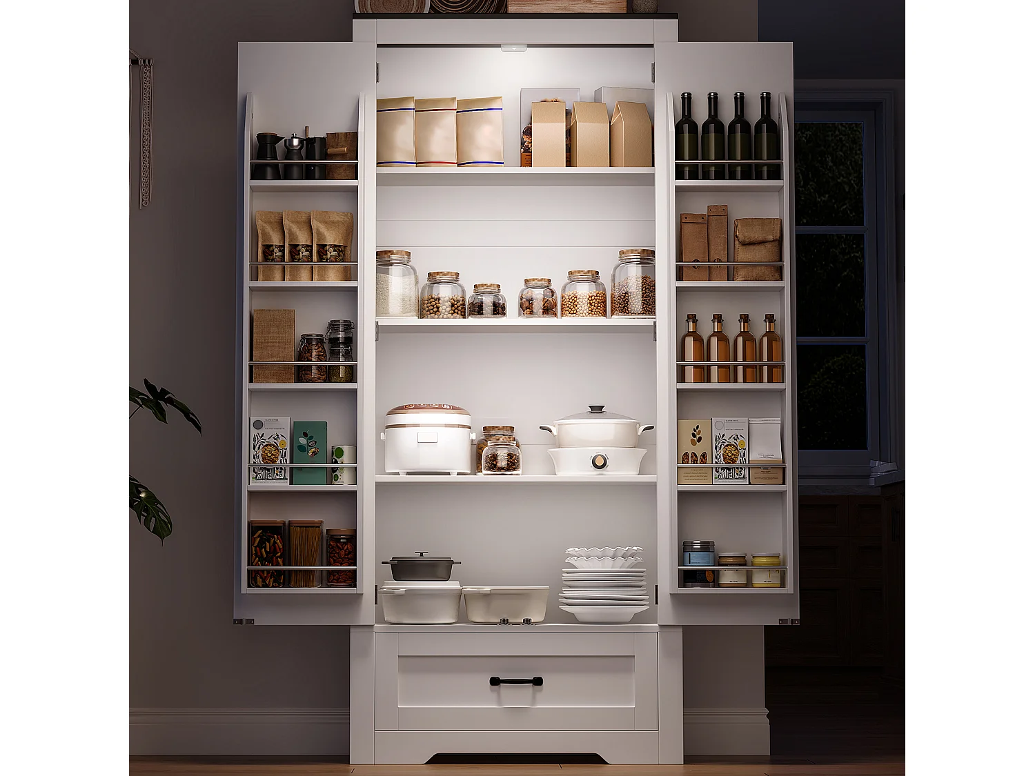 Küchenbuffet 80x35x183cm - mit 2 Türen und 1 Schublade - mit Gewürzregal - Weiß