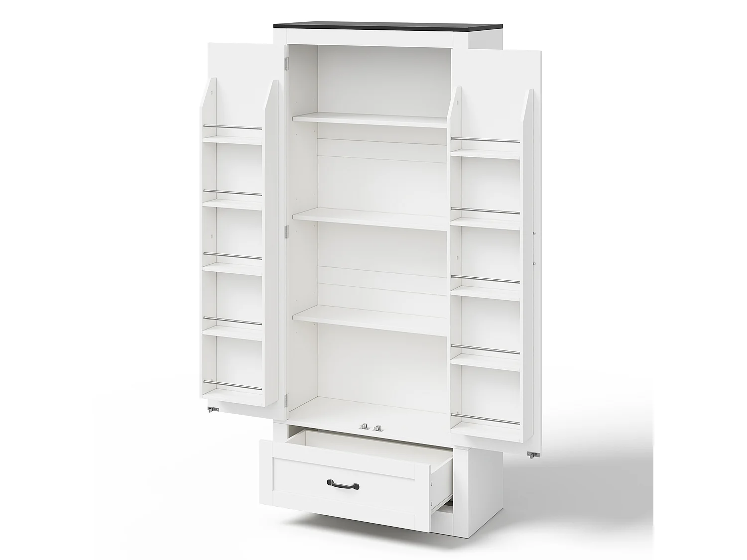 Küchenbuffet 80x35x183cm - mit 2 Türen und 1 Schublade - mit Gewürzregal - Weiß