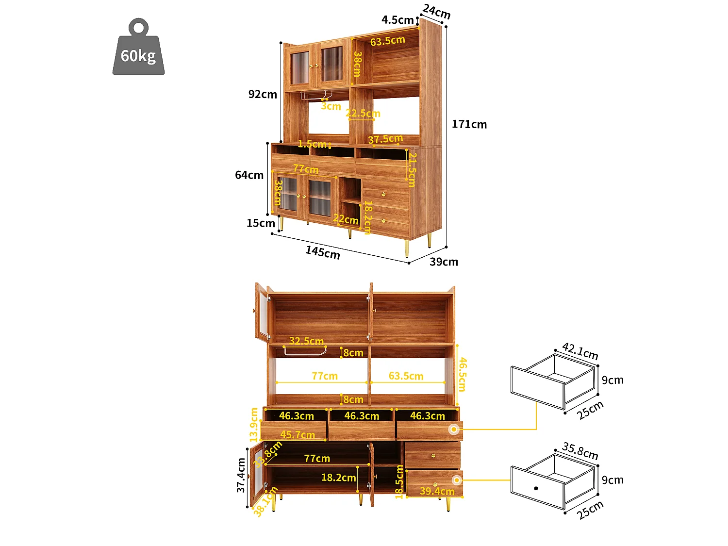 Credenza alta moderna - in MDF - contenitore a più livelli - Naturale