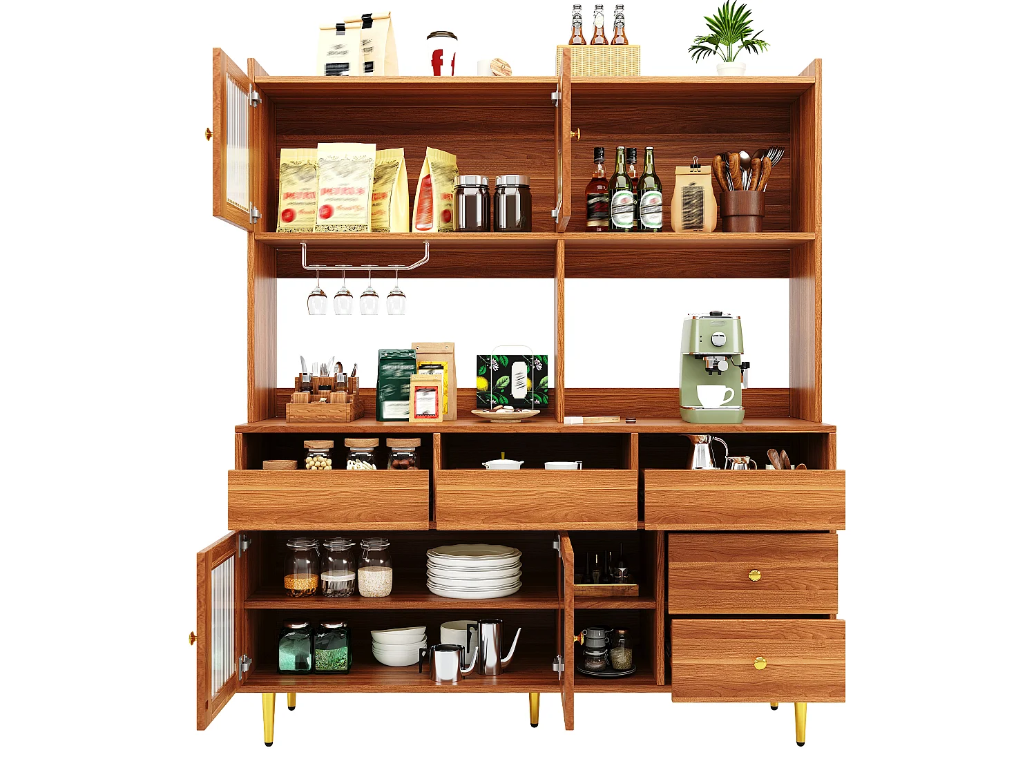 Credenza alta moderna - in MDF - contenitore a più livelli - Naturale