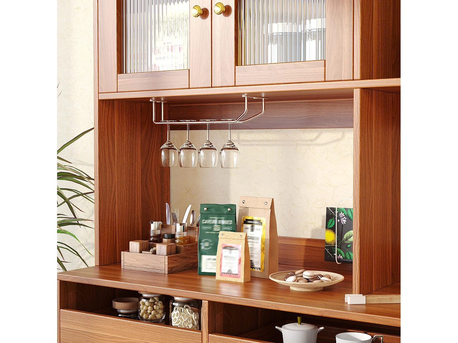 Credenza alta moderna - in MDF - contenitore a più livelli - Naturale