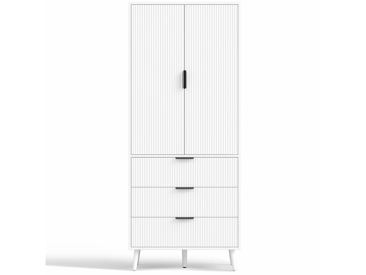 Buffet de cuisine 75x35x180cm - avec 2 portes et 3 tiroirs - avec étagère à épices - Blanc