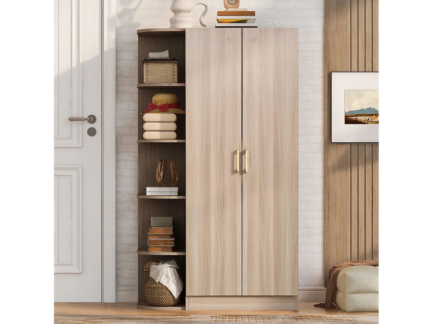Szafa 90 x 55 x 170 cm - 2 drzwi - 1 szuflada - naturalny