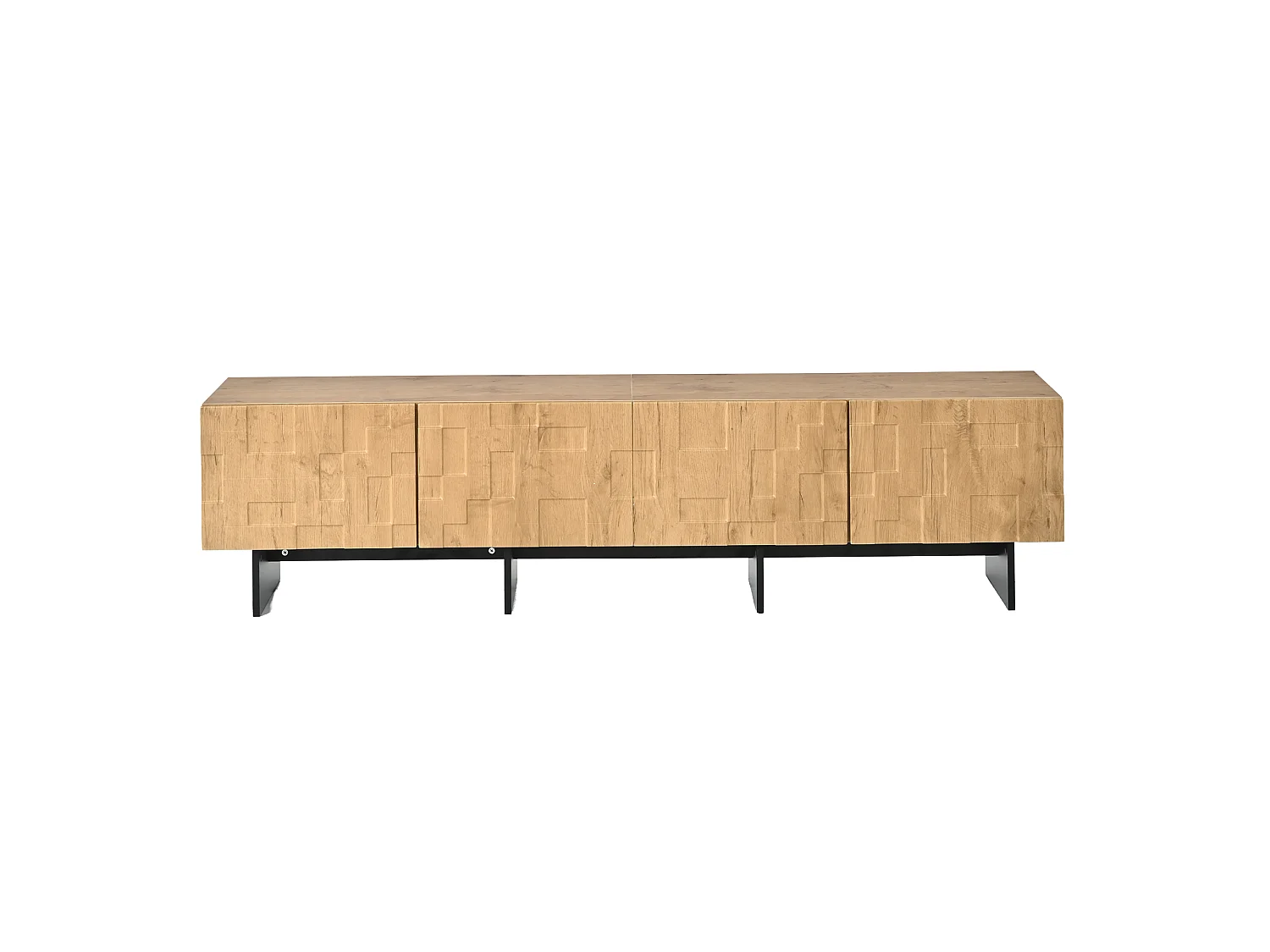 Meuble TV 180 cm avec 4 portes - Compatible TV jusqu'à 75 pouces - Portes à motif gaufré - Finition bois - Naturel