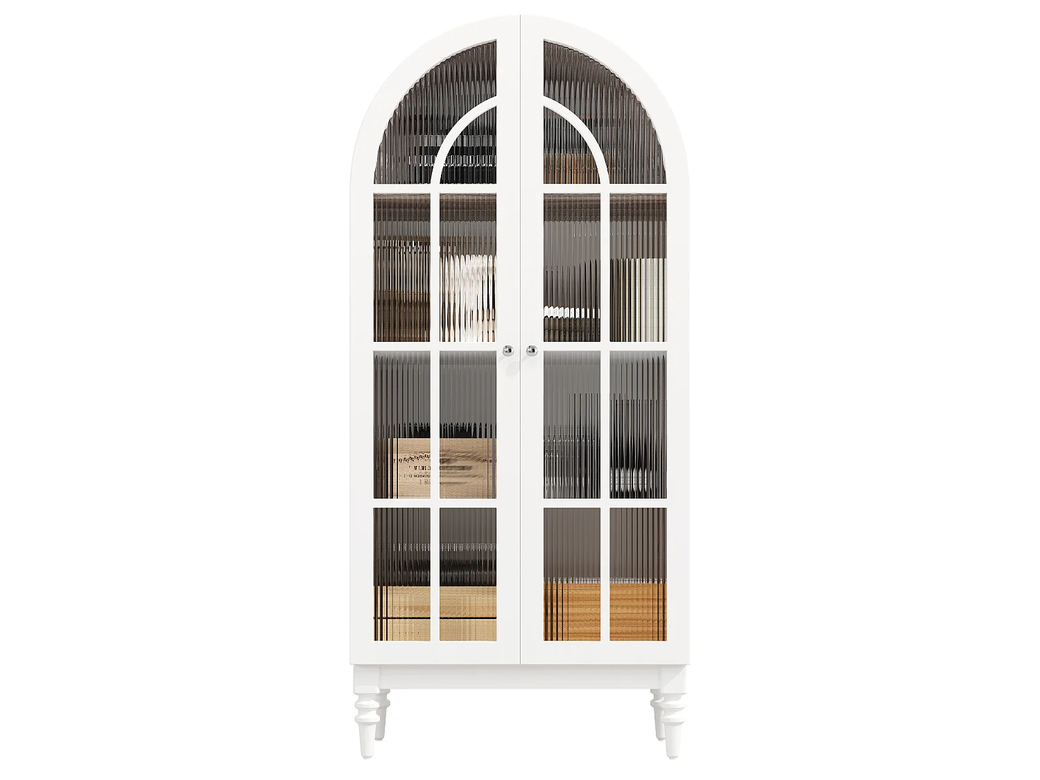 Combinazione di 2 vetrine Alta ad Arco 165cm - Mobile di Contenimento con Ante in Vetro e Gambe in Legno Massello - Design Retro Chic - Noce