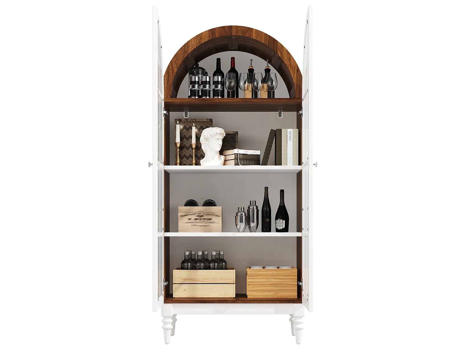 Combinazione di 2 vetrine Alta ad Arco 165cm - Mobile di Contenimento con Ante in Vetro e Gambe in Legno Massello - Design Retro Chic - Noce