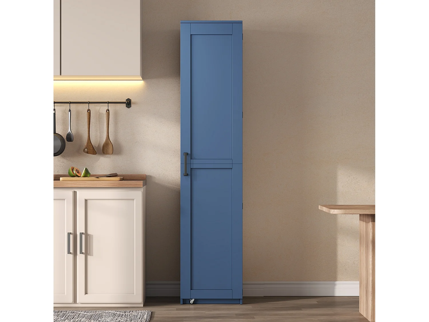 Bufé de cocina 40x40x183cm - con 1 puerta - estantes ajustables - con estante para especias - Azul