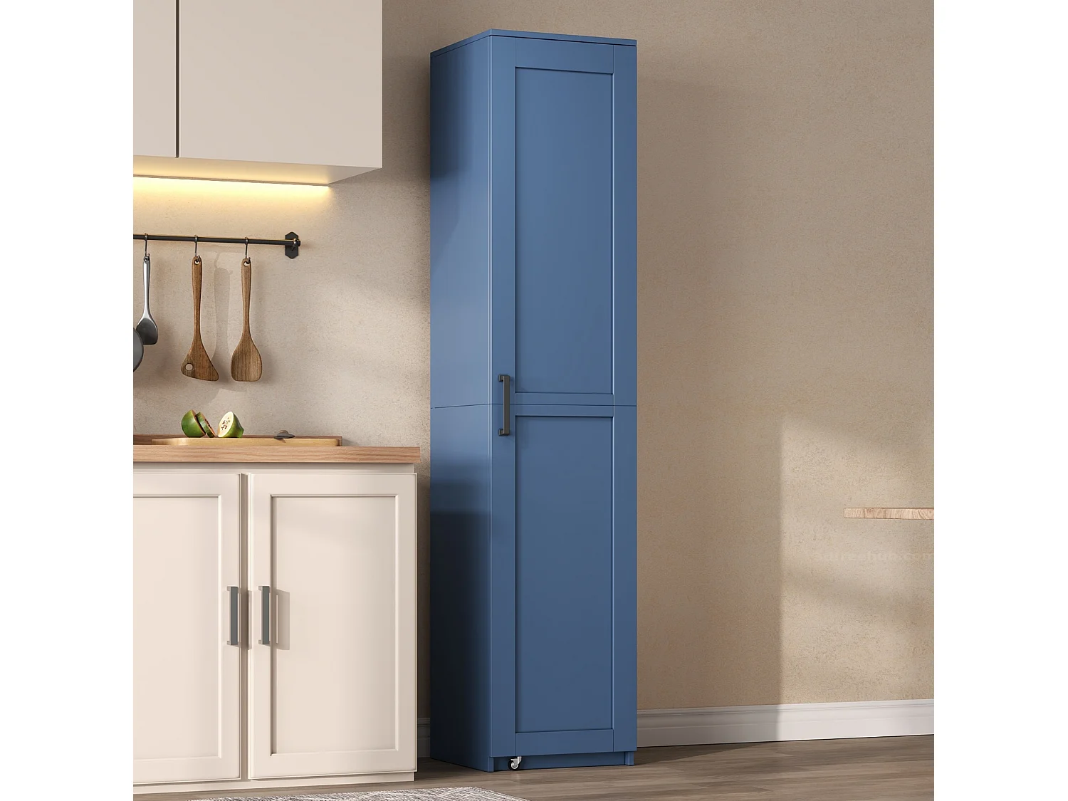 Bufé de cocina 40x40x183cm - con 1 puerta - estantes ajustables - con estante para especias - Azul