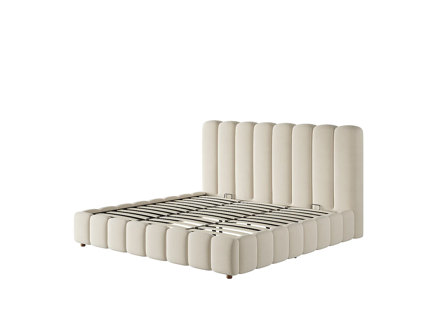 Dubbel bed met opbergbox, gestoffeerd 180x200 cm - met hoofdbord en opbergruimte - Fluweelstof - Beige (zonder matras)