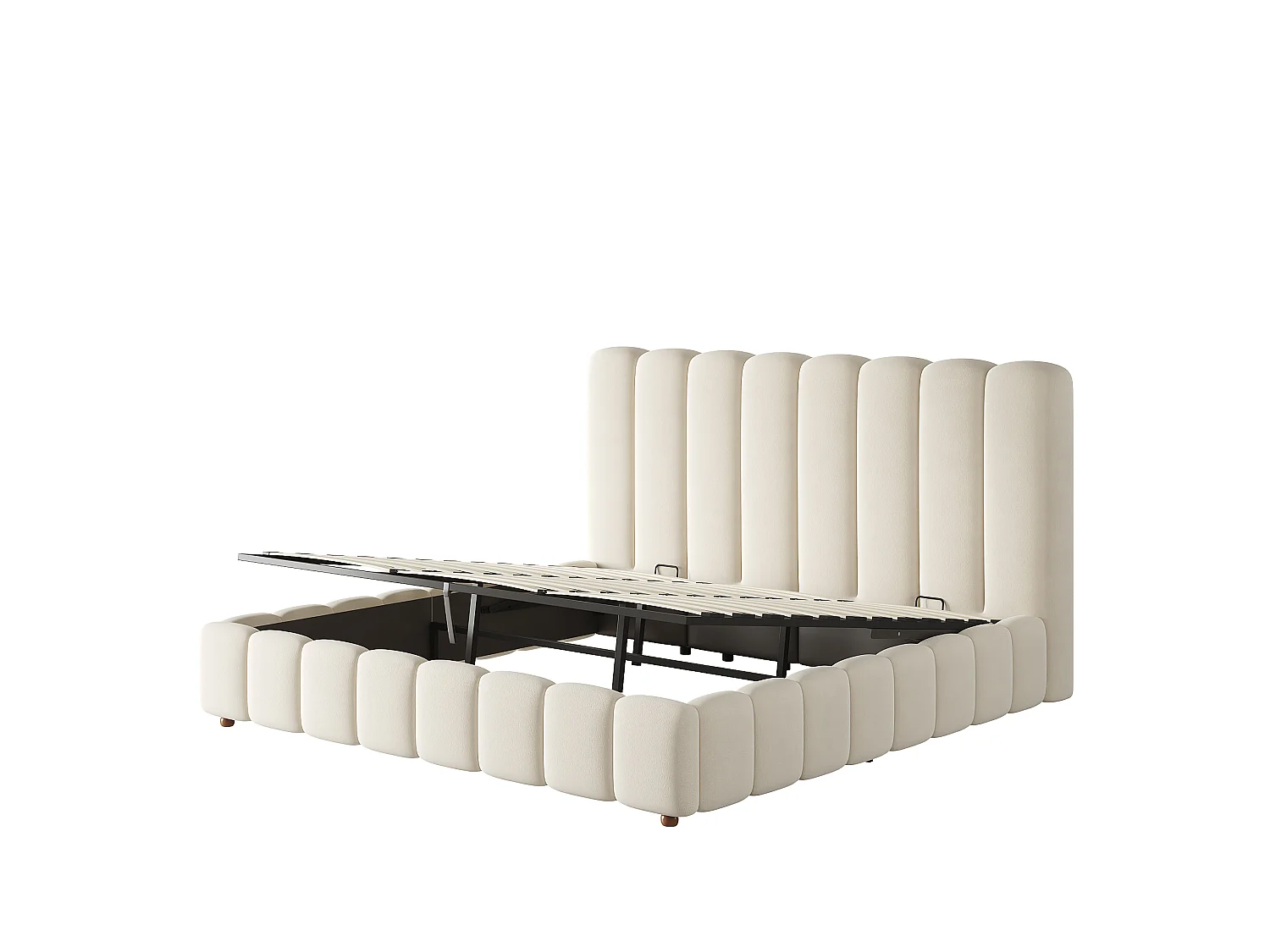 Dubbel bed met opbergbox, gestoffeerd 180x200 cm - met hoofdbord en opbergruimte - Fluweelstof - Beige (zonder matras)