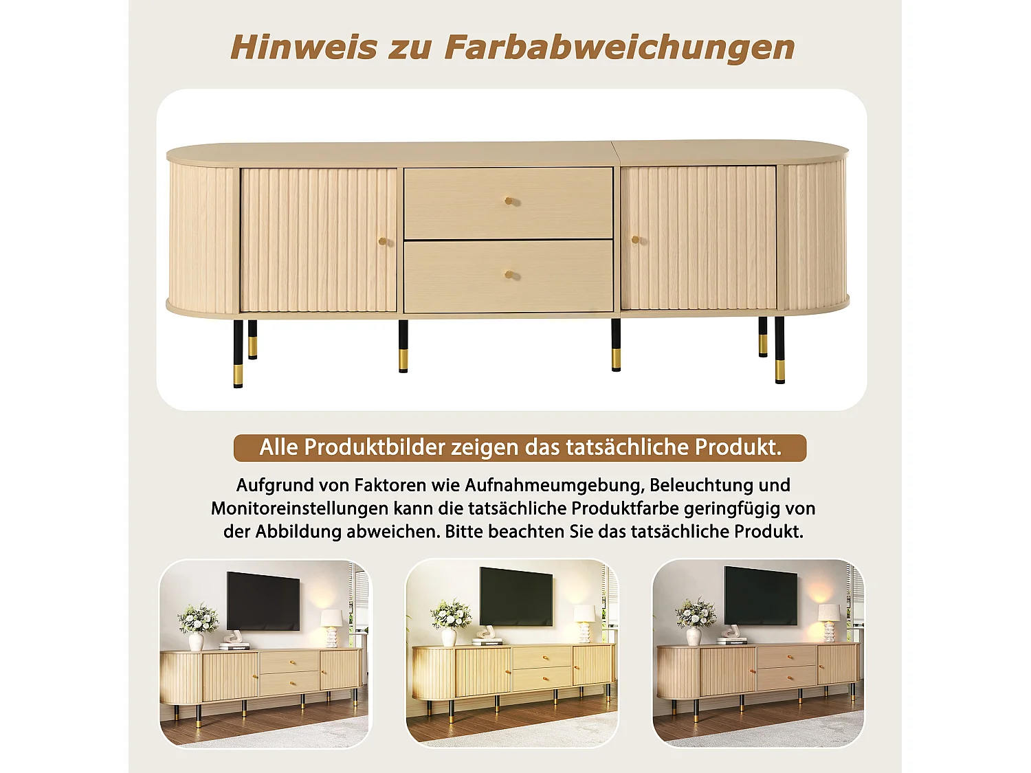 180 cm hoher TV-Ständer mit 2 Schubladen und 2 Schiebetüren – Spanplatte, MDF und Metall – 180 x 40 x 58 cm – Naturholz
