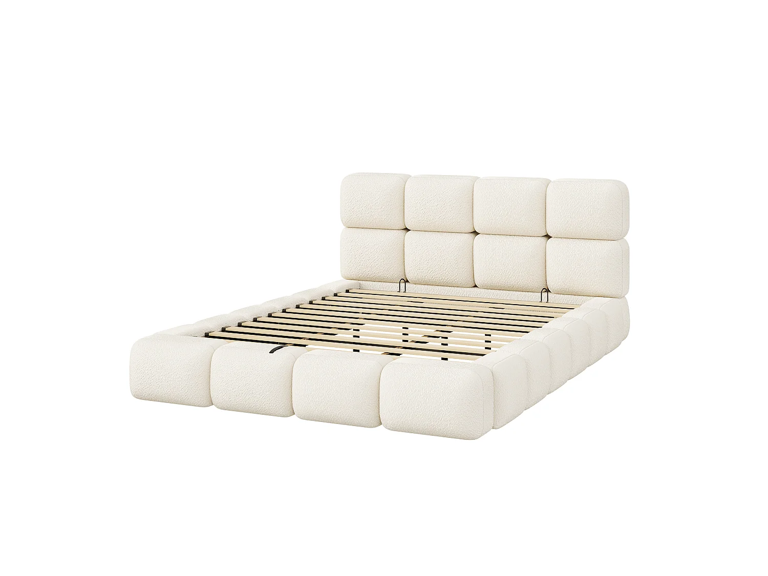 Bedbox gestoffeerd 180x200 cm - Hoofdbord gestoffeerd - Grote opbergruimte - Boucléstof - Wit (Matras niet inbegrepen)