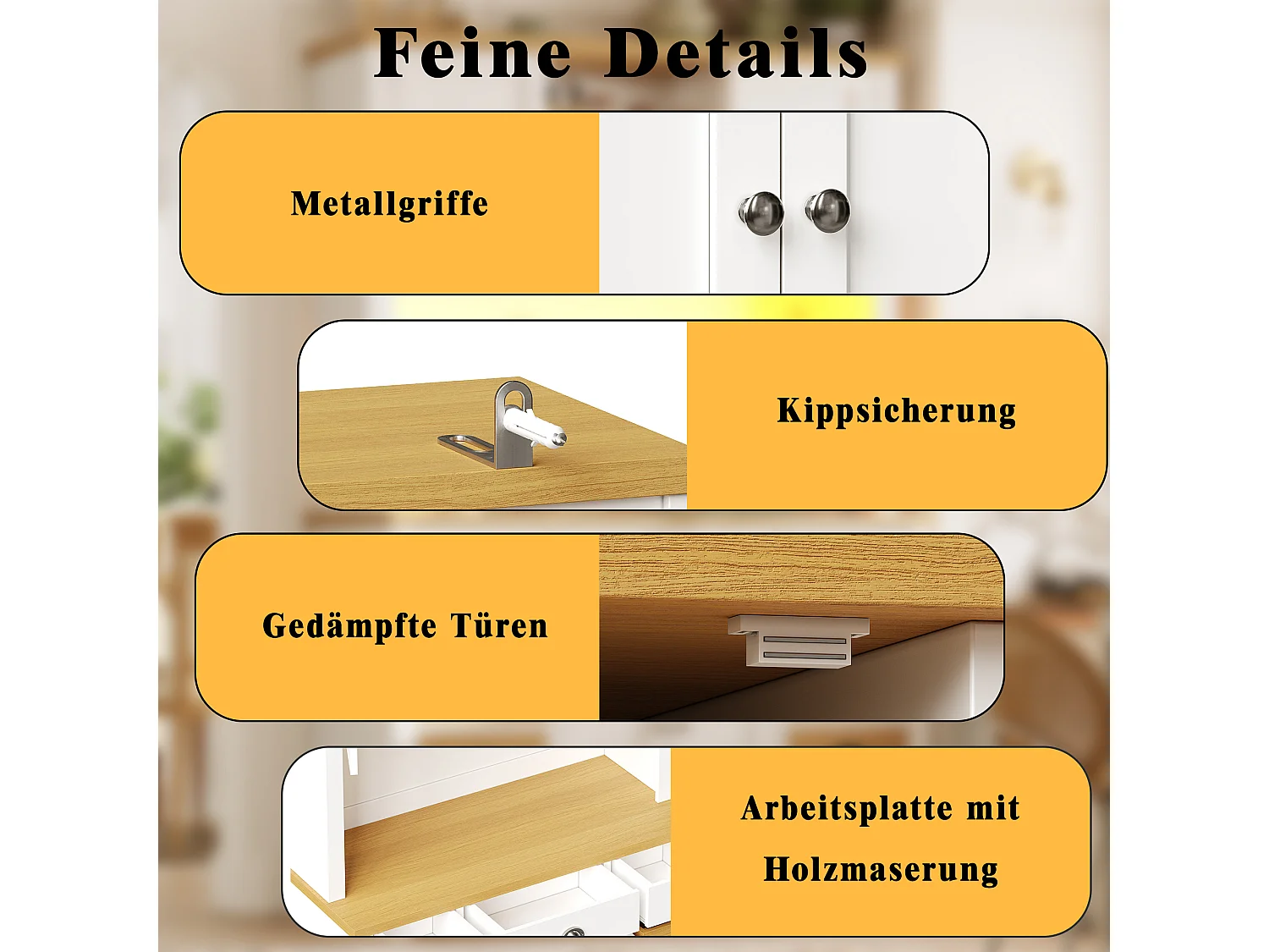 Opbergmeubel Hoog 120cm - Keukenbuffet LED RGB met Werkblad Houtlook & Manden, Moderne Stijl - Wit