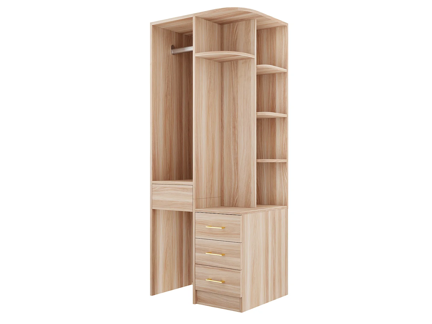 Schrank 70 × 55 × 175 cm - mit 3 Schubladen - mit Aufbewahrungsfächern - natur