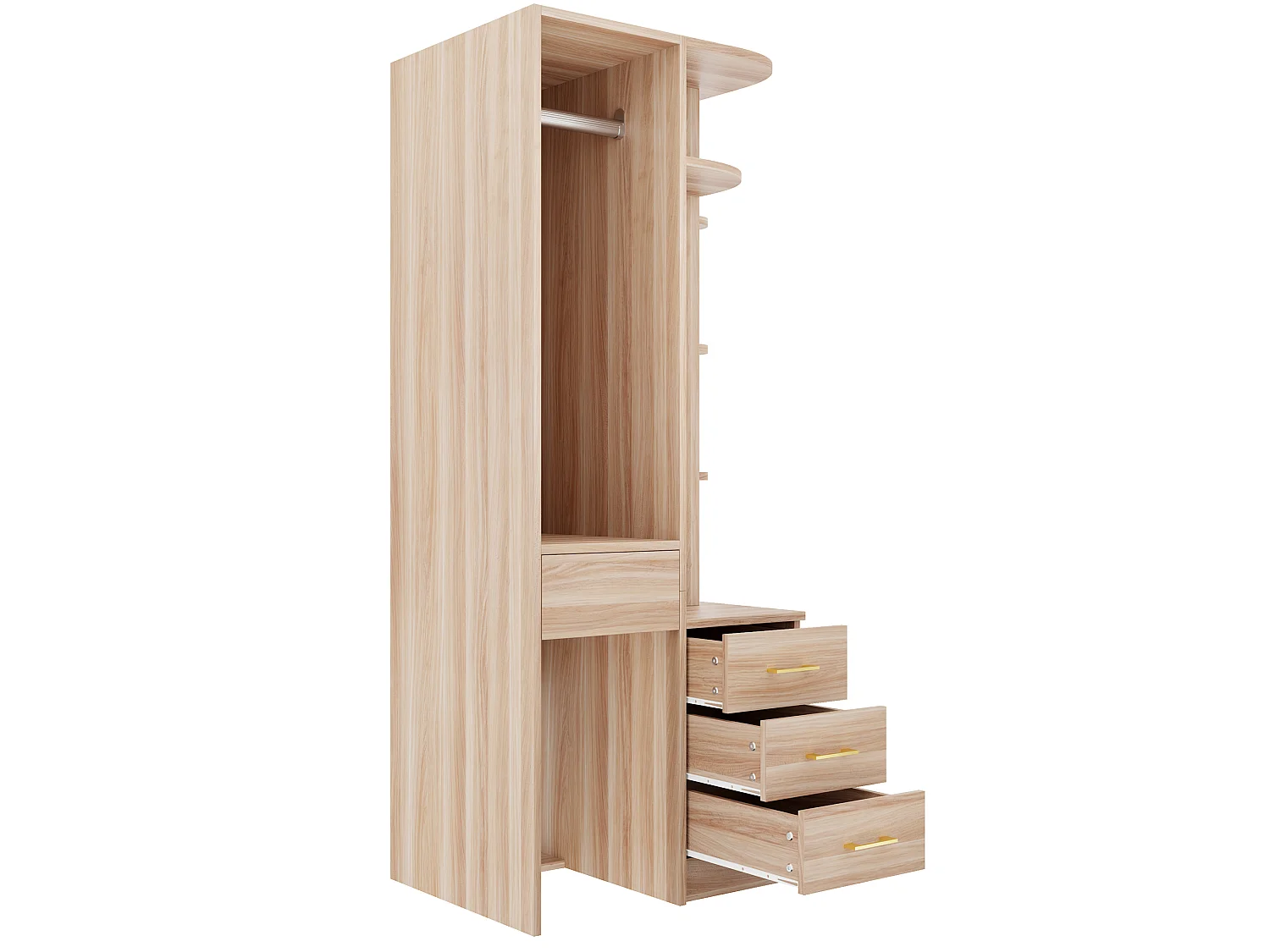 Schrank 70 × 55 × 175 cm - mit 3 Schubladen - mit Aufbewahrungsfächern - natur