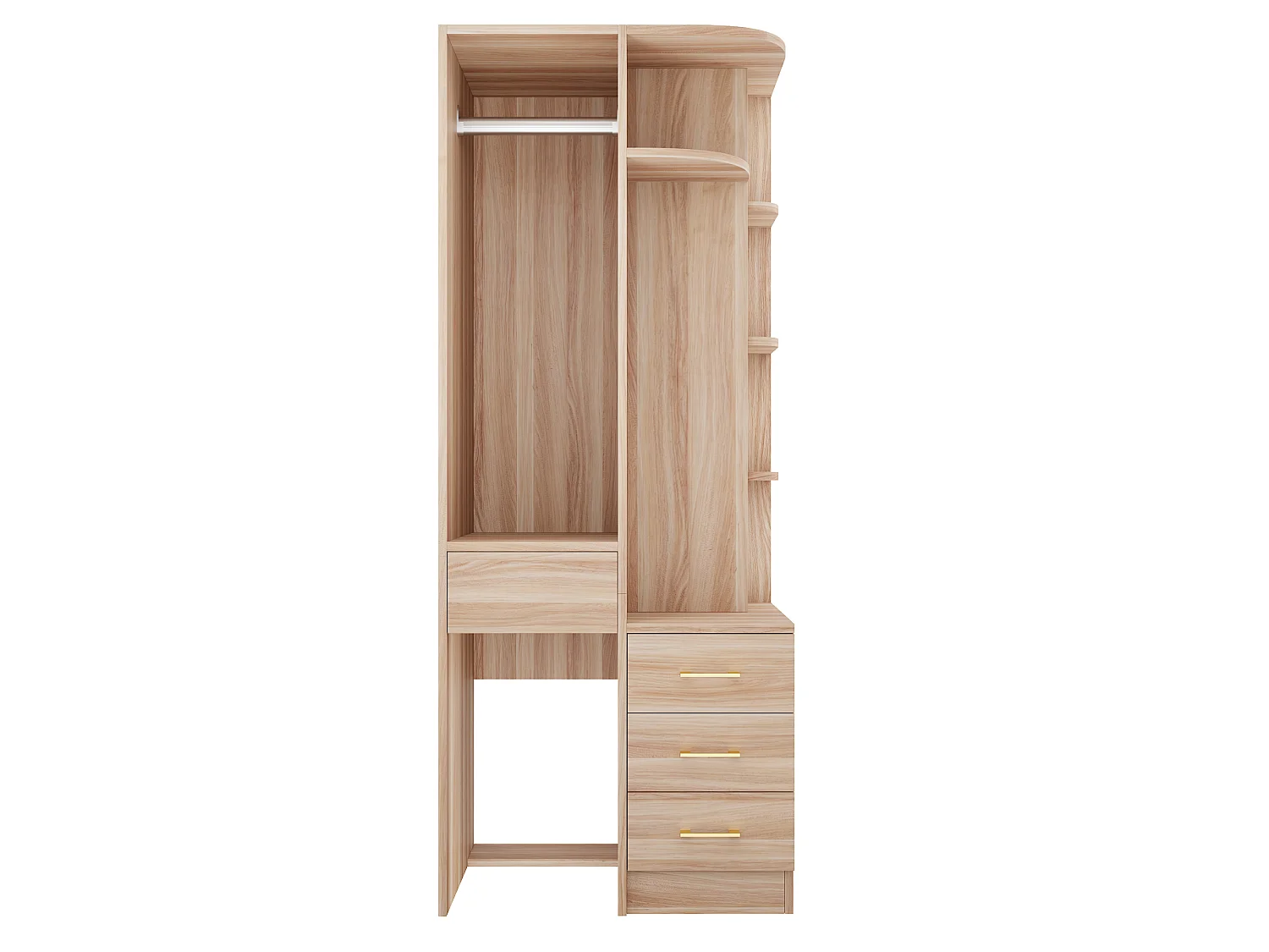 Schrank 70 × 55 × 175 cm - mit 3 Schubladen - mit Aufbewahrungsfächern - natur