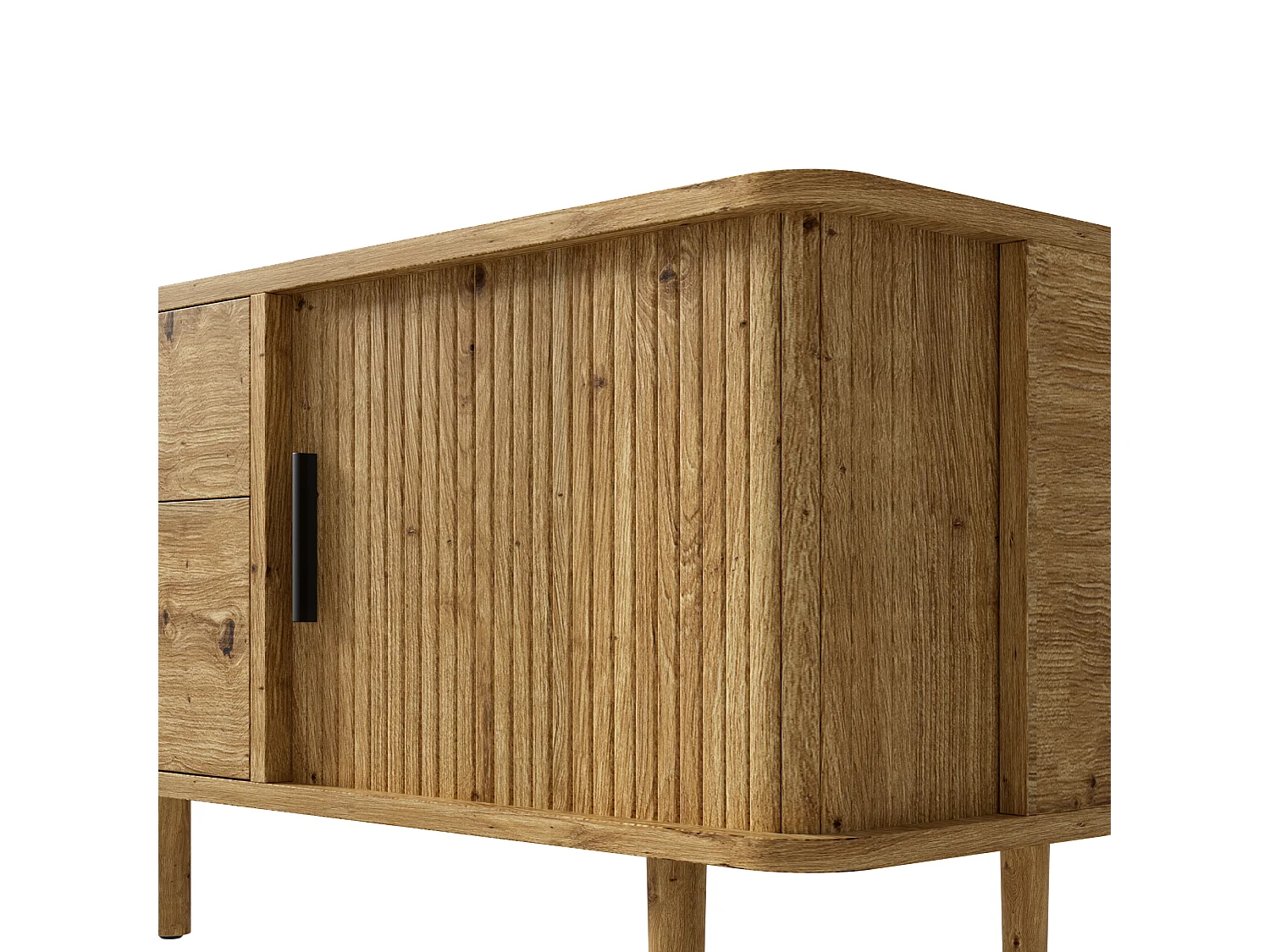 Mueble TV Bajo 165cm - Banco TV de Salón con 4 Cajones y 2 Puertas Corredizas, Patas Macizas, Estilo Moderno - Marrón