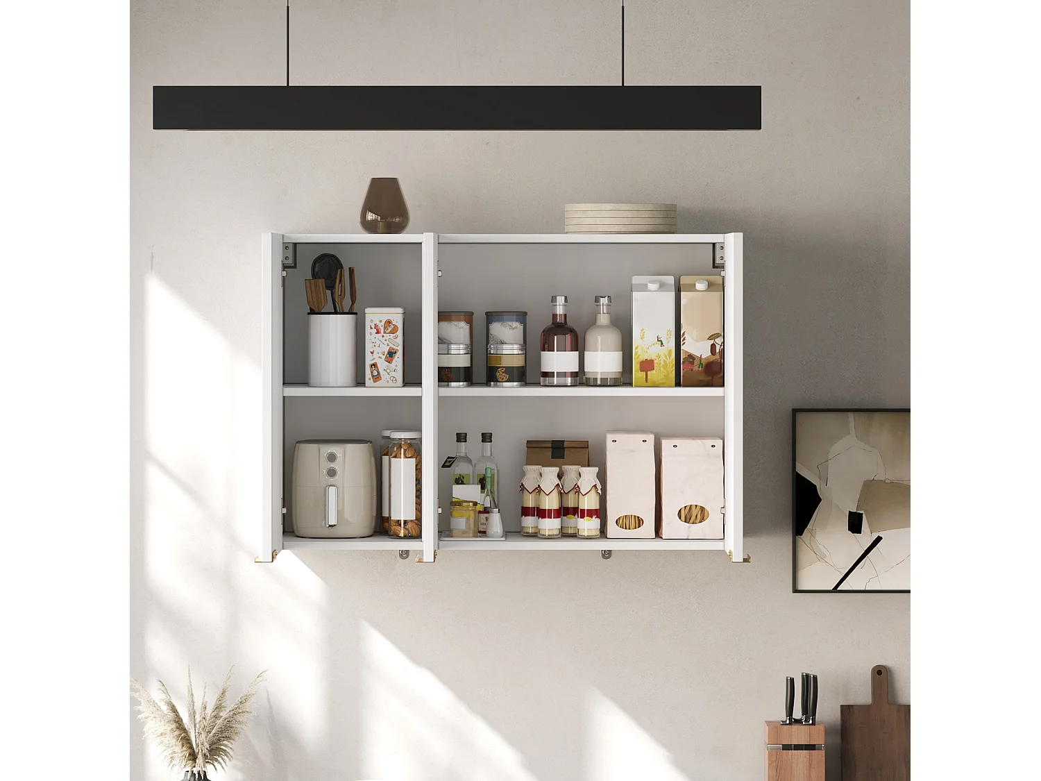 Meubel voor aan de muur in de keuken 90×29×60 cm - met 3 deuren - golfvormige deur - Wit