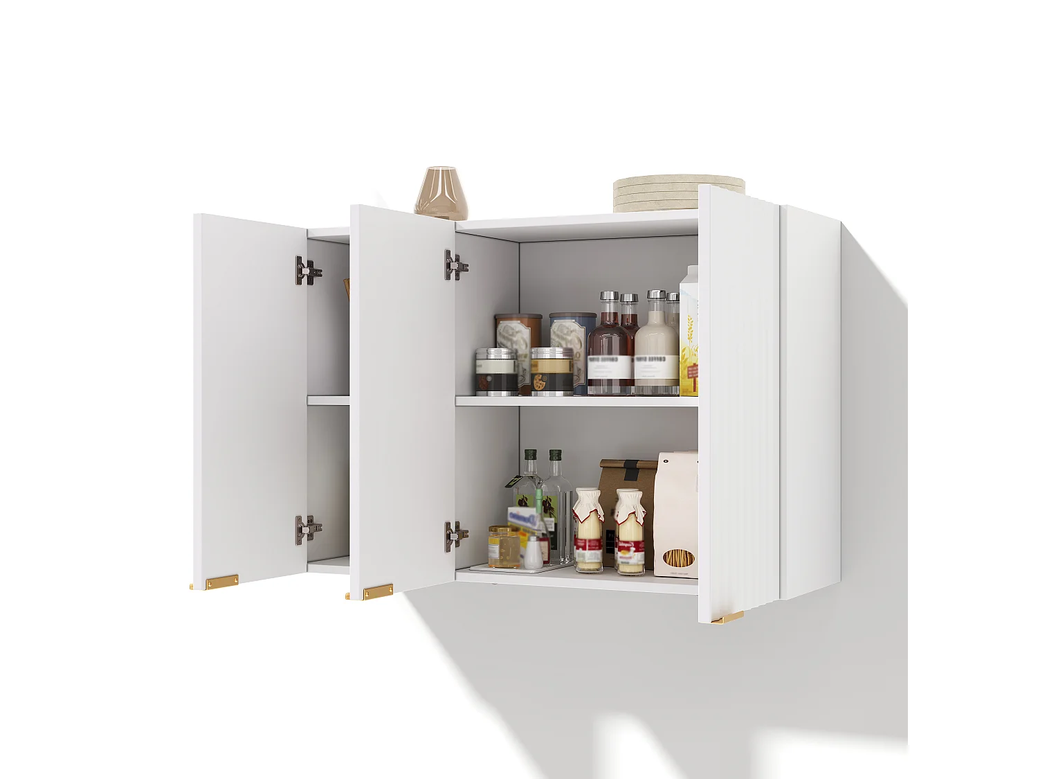 Meubel voor aan de muur in de keuken 90×29×60 cm - met 3 deuren - golfvormige deur - Wit